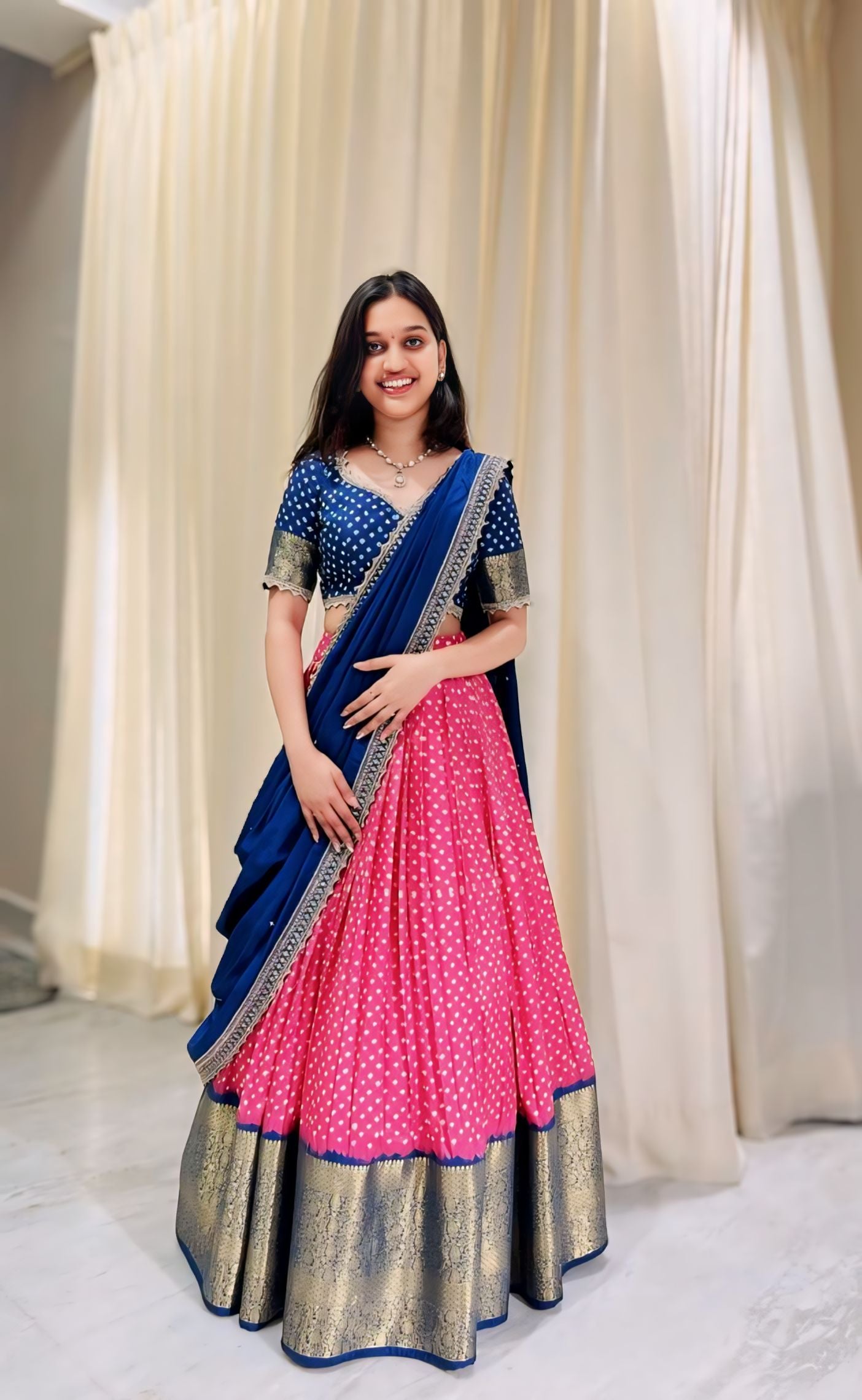 Cerulean Pink and Blue Bandhini lehenga set