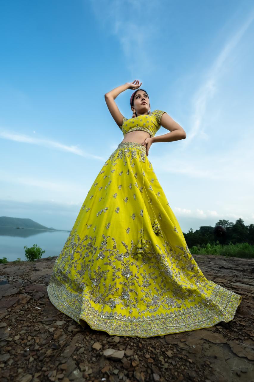 Vibrant Lemon Yellow Lehenga Set1