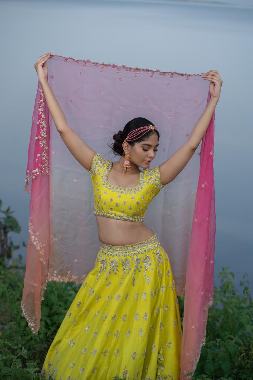 Vibrant Lemon Yellow Lehenga Set1