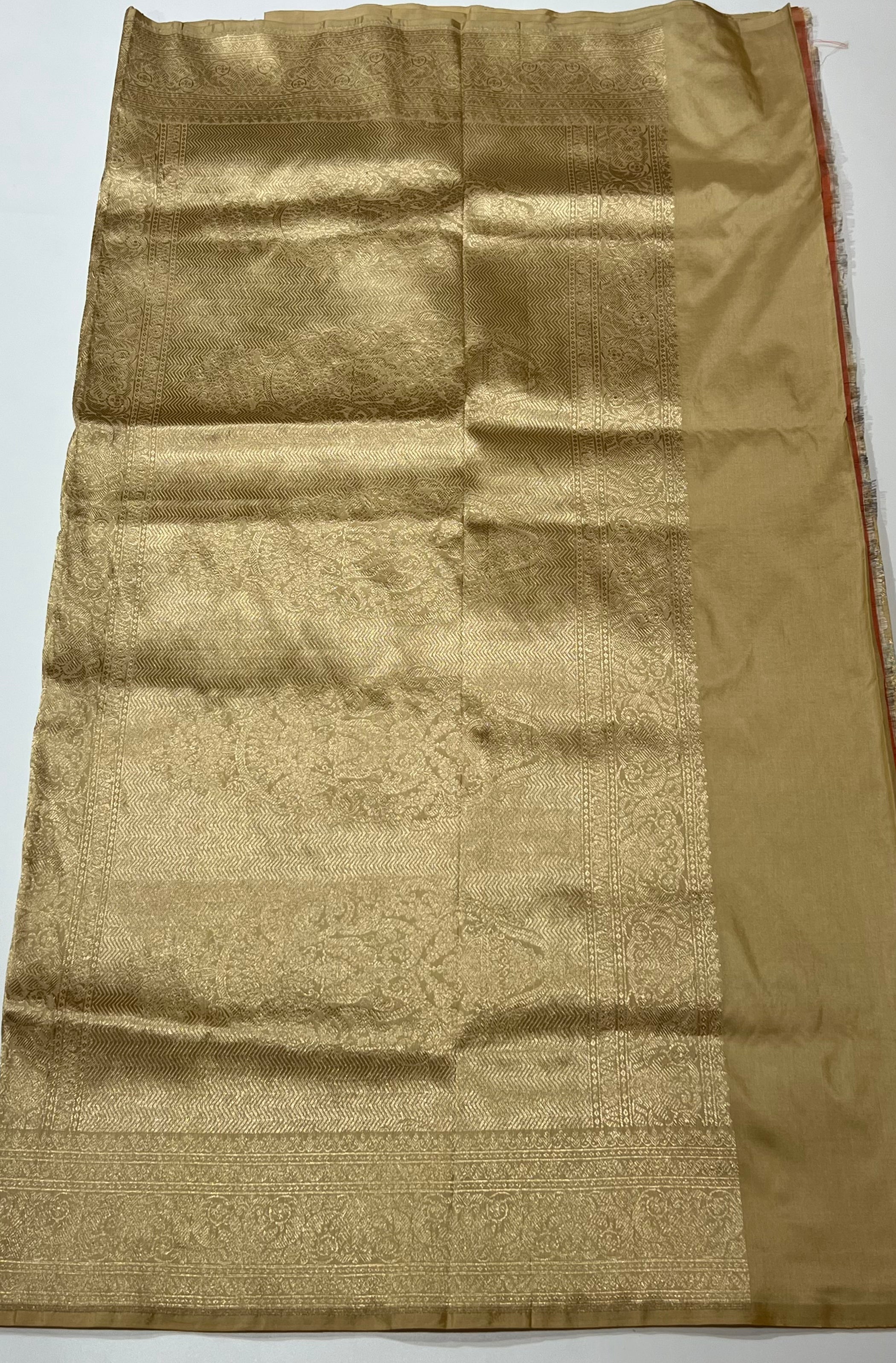 Pale yellow Banarasi saree