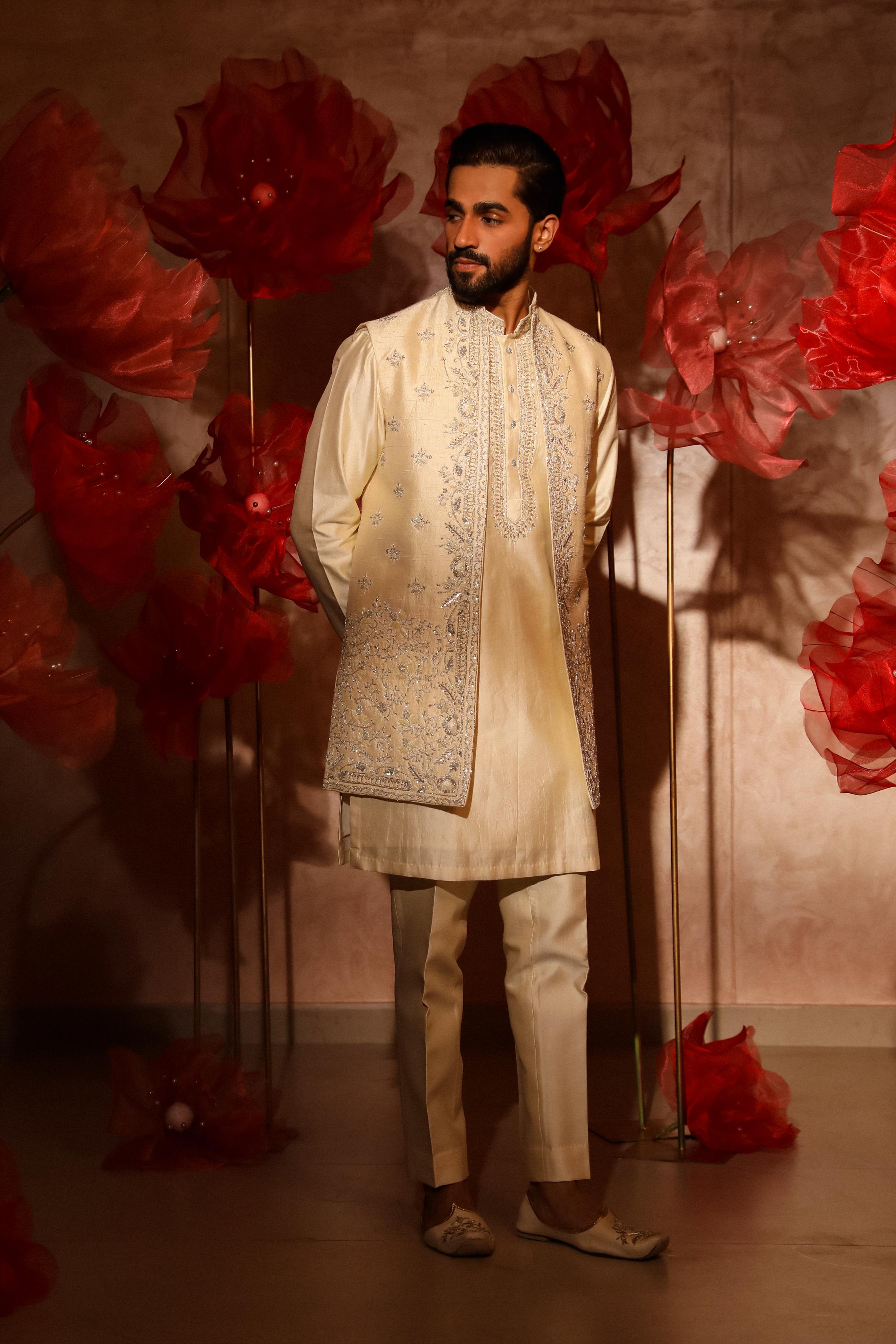 Ivory Embroidered Bandi Set