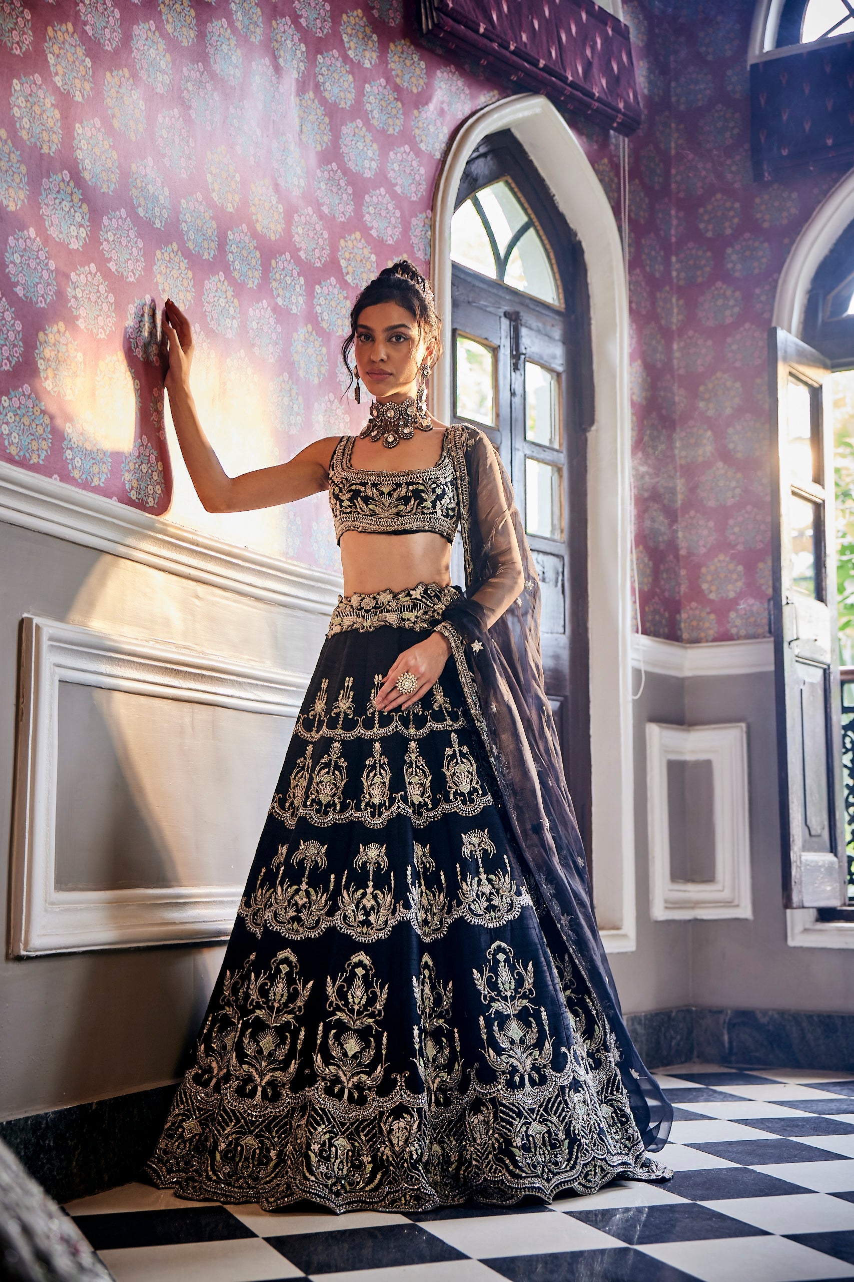 Mid-night black lehenga set