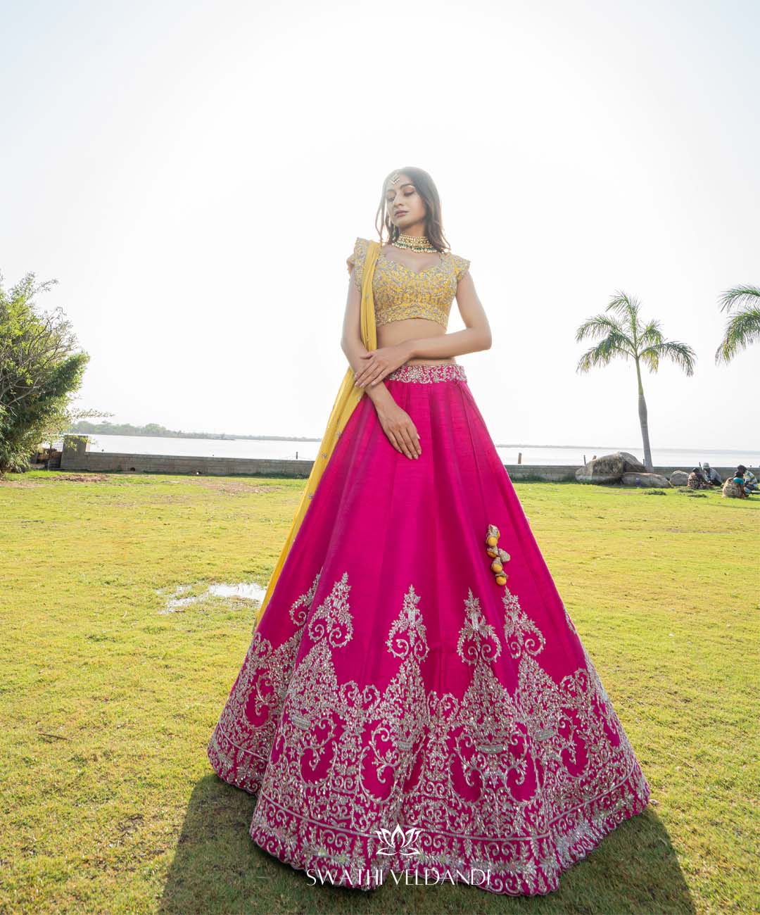 Huanara Pink yellow Lehenga set