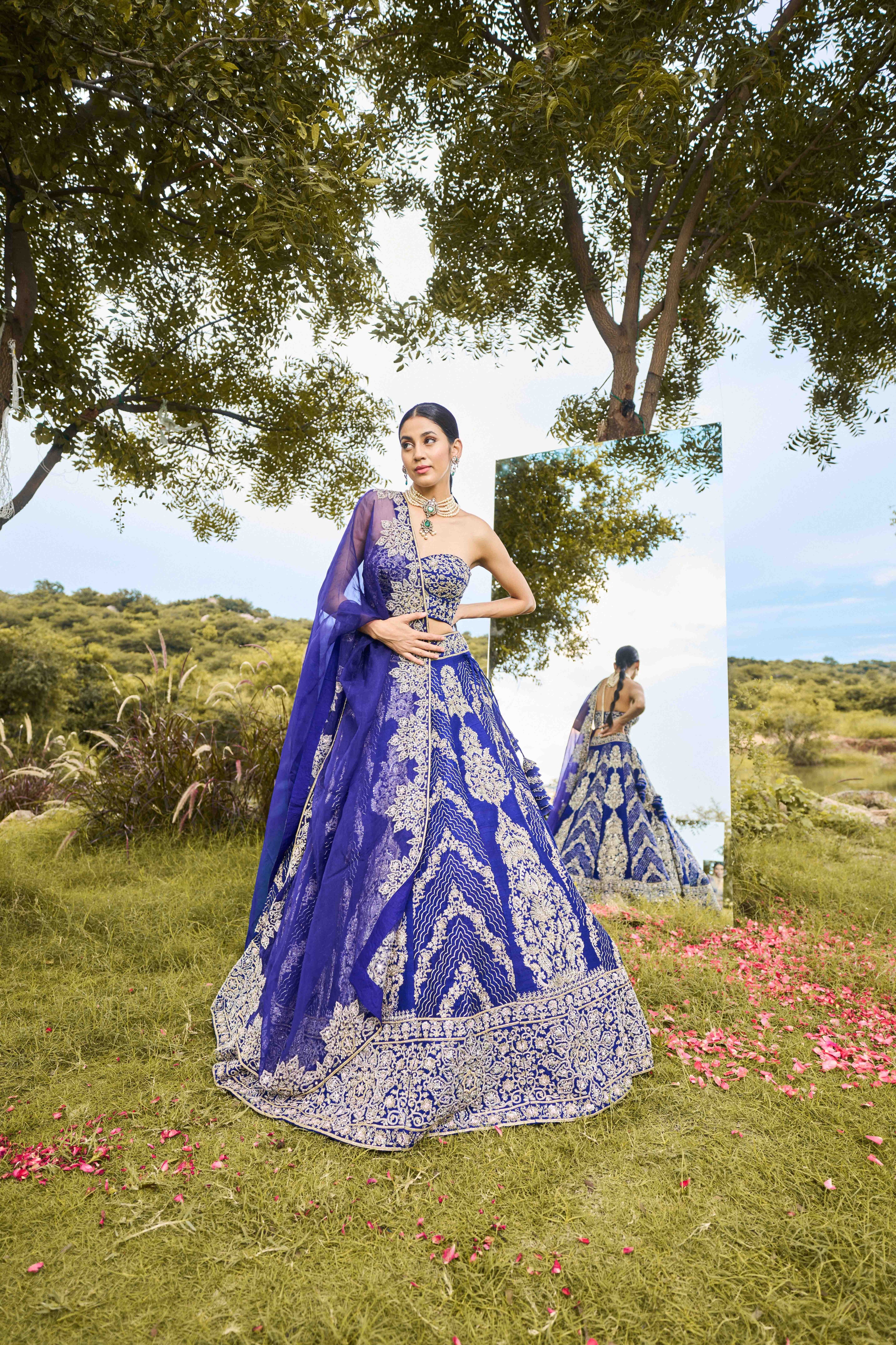 Dewdrop Navy blue corset Lehenga Set