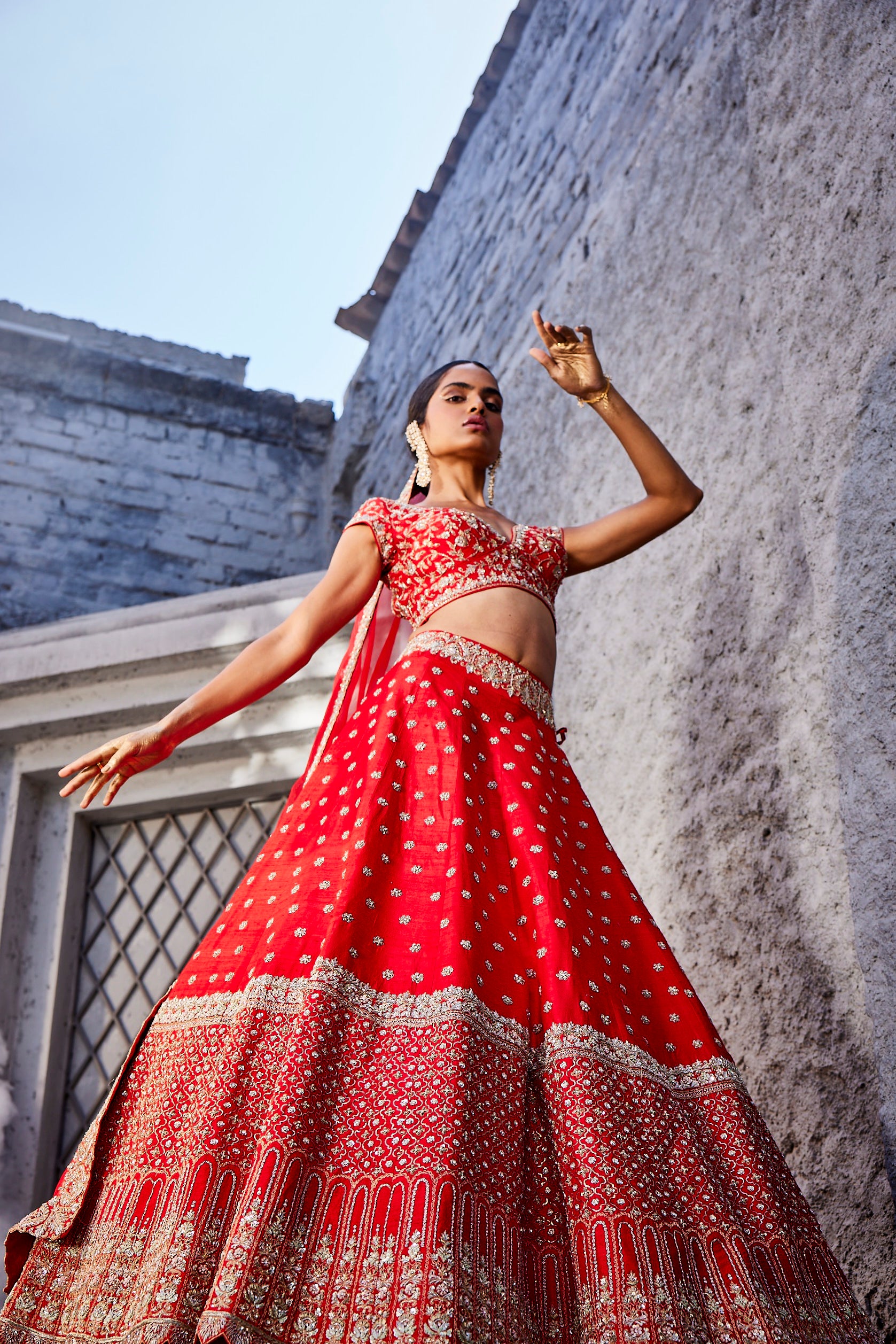 Regal reverie Tomato red lehenga set