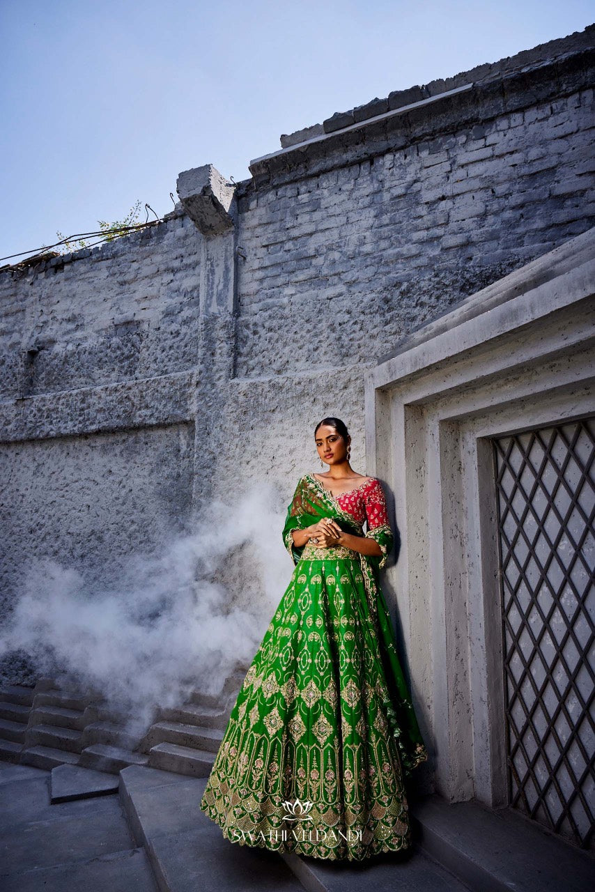 Leaf green hot pink lehenga set