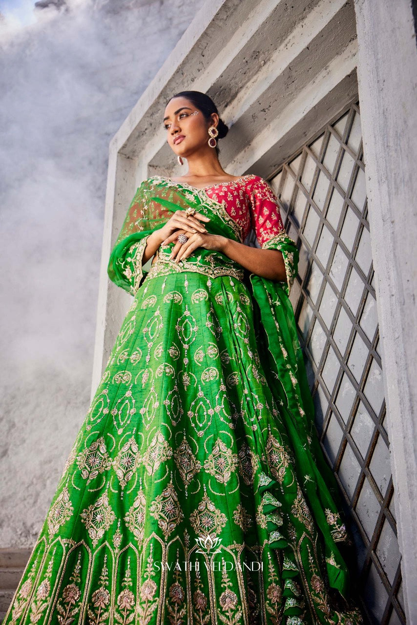 Leaf green hot pink lehenga set