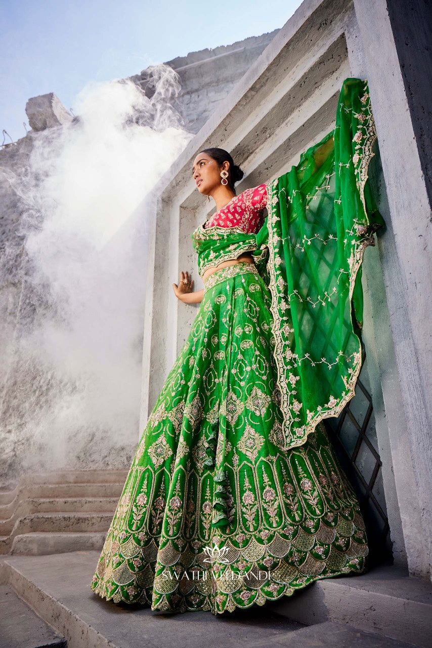 Leaf green hot pink lehenga set