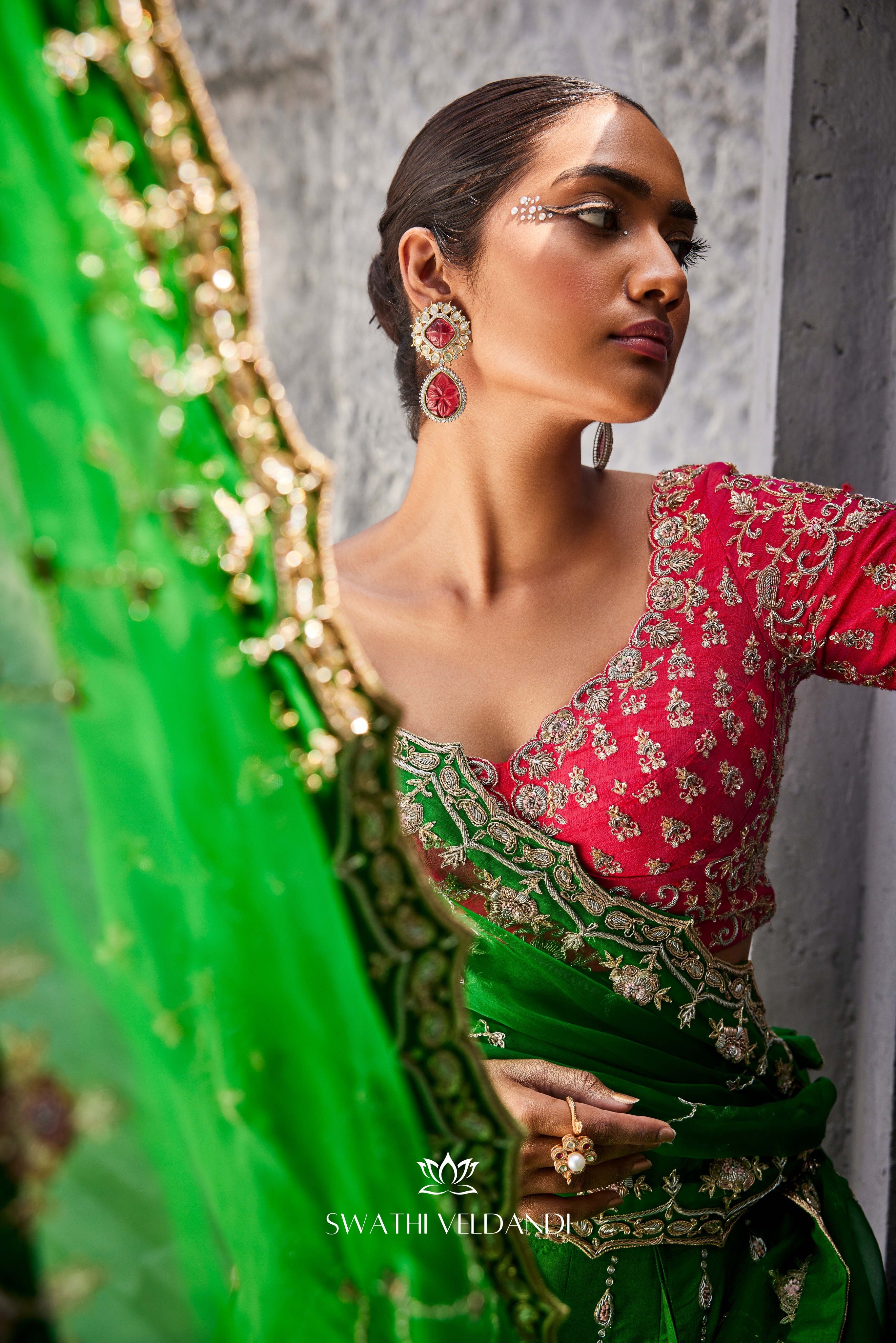 Leaf green hot pink lehenga set