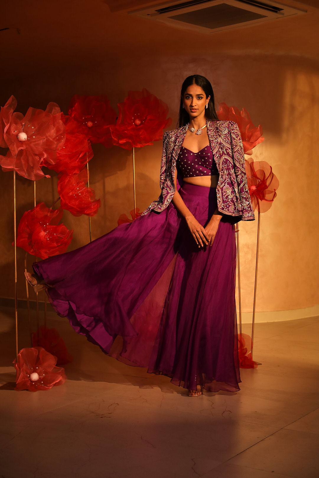 Amethyst Premium Purple Palazzo Set With embroidered Jacket