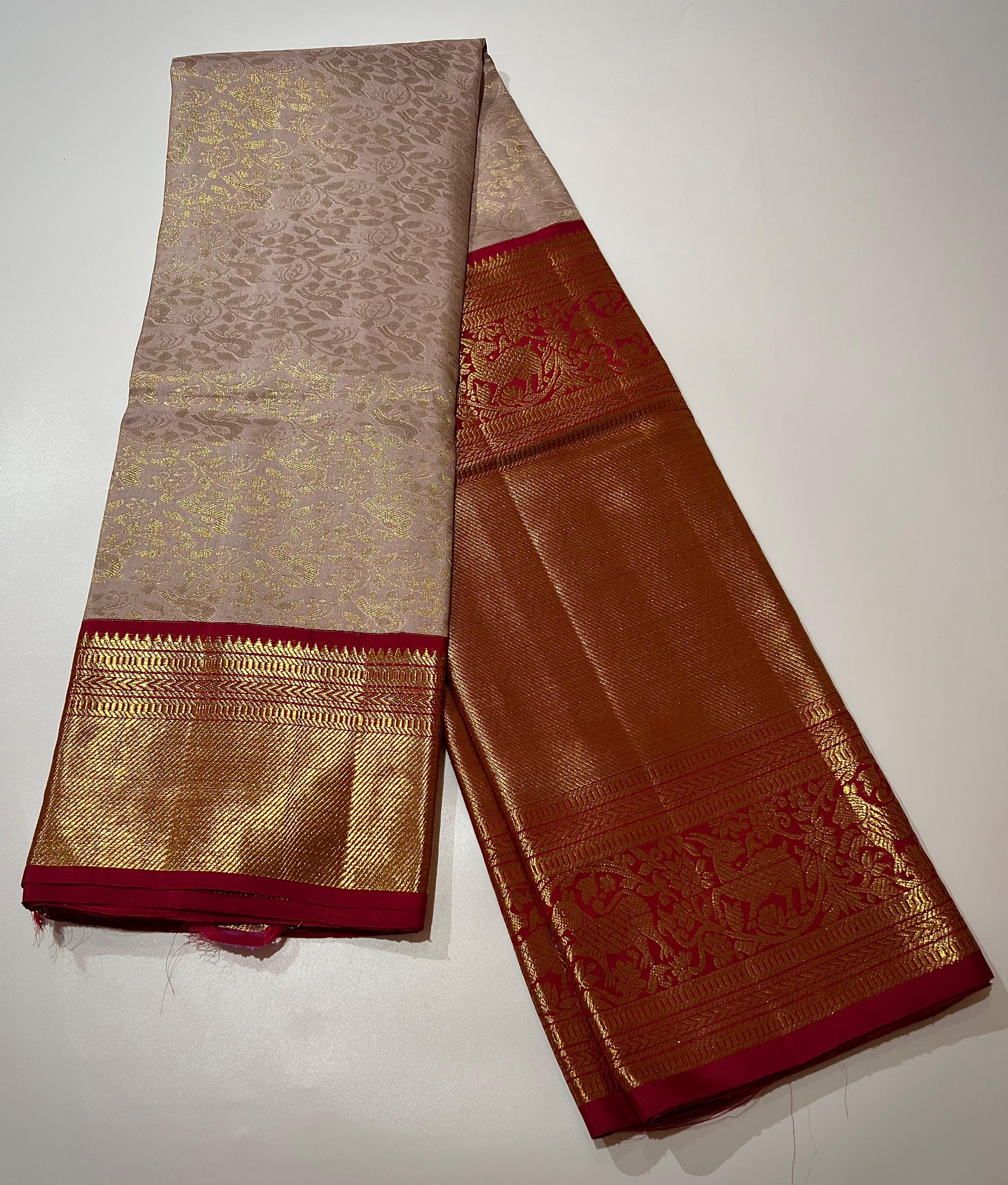 Lavender and Maroon Kanjeevaram Silk saree