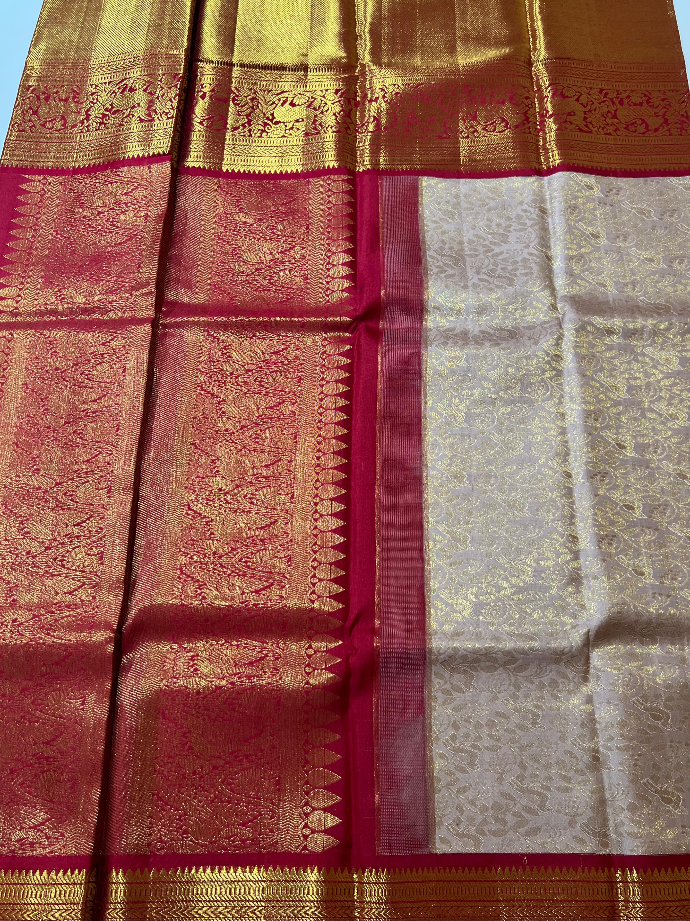 Lavender and Maroon Kanjeevaram Silk saree