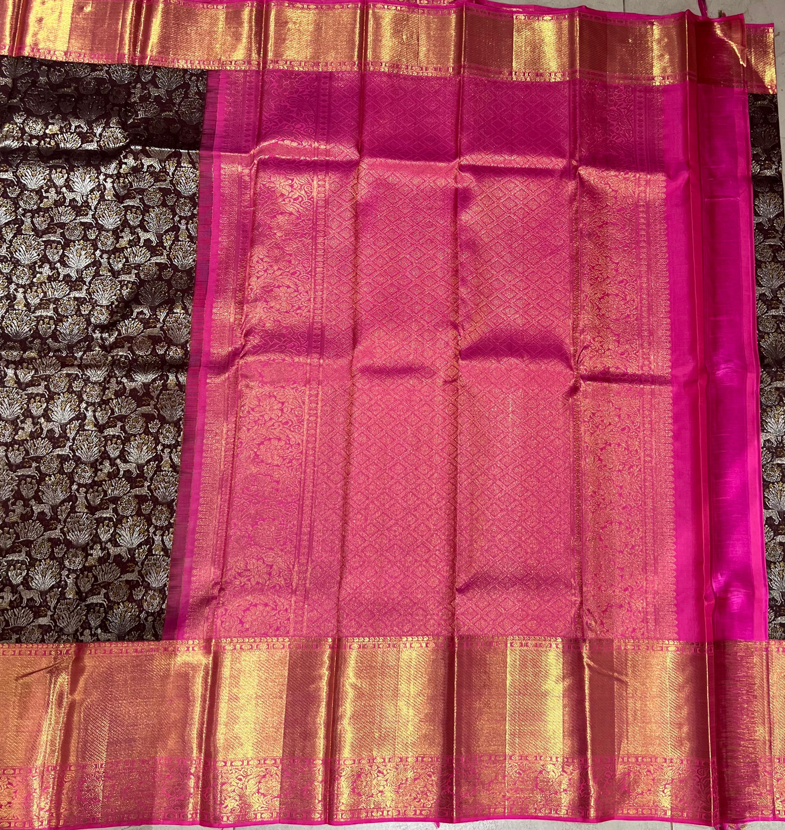 Brown and Pink kanjeevaram silk saree