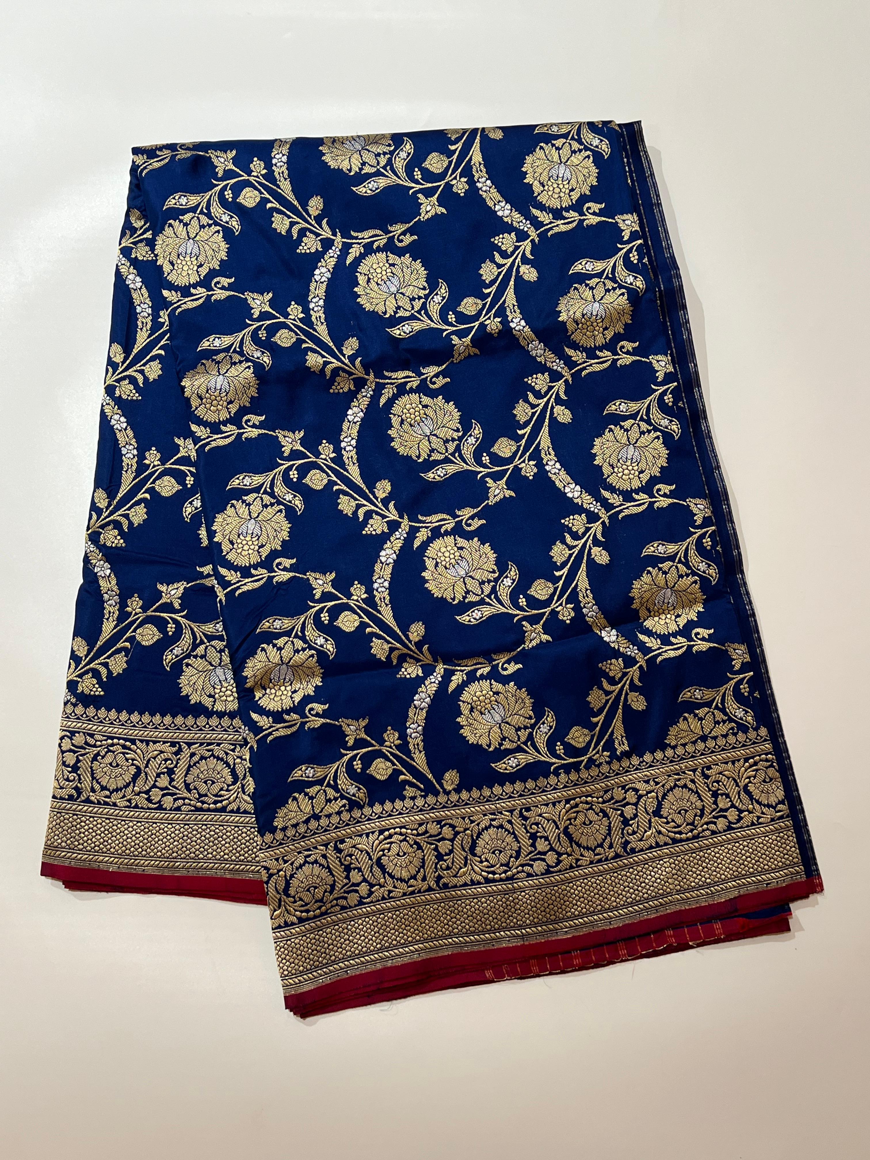 Zari work on Blue Banarasi Saree