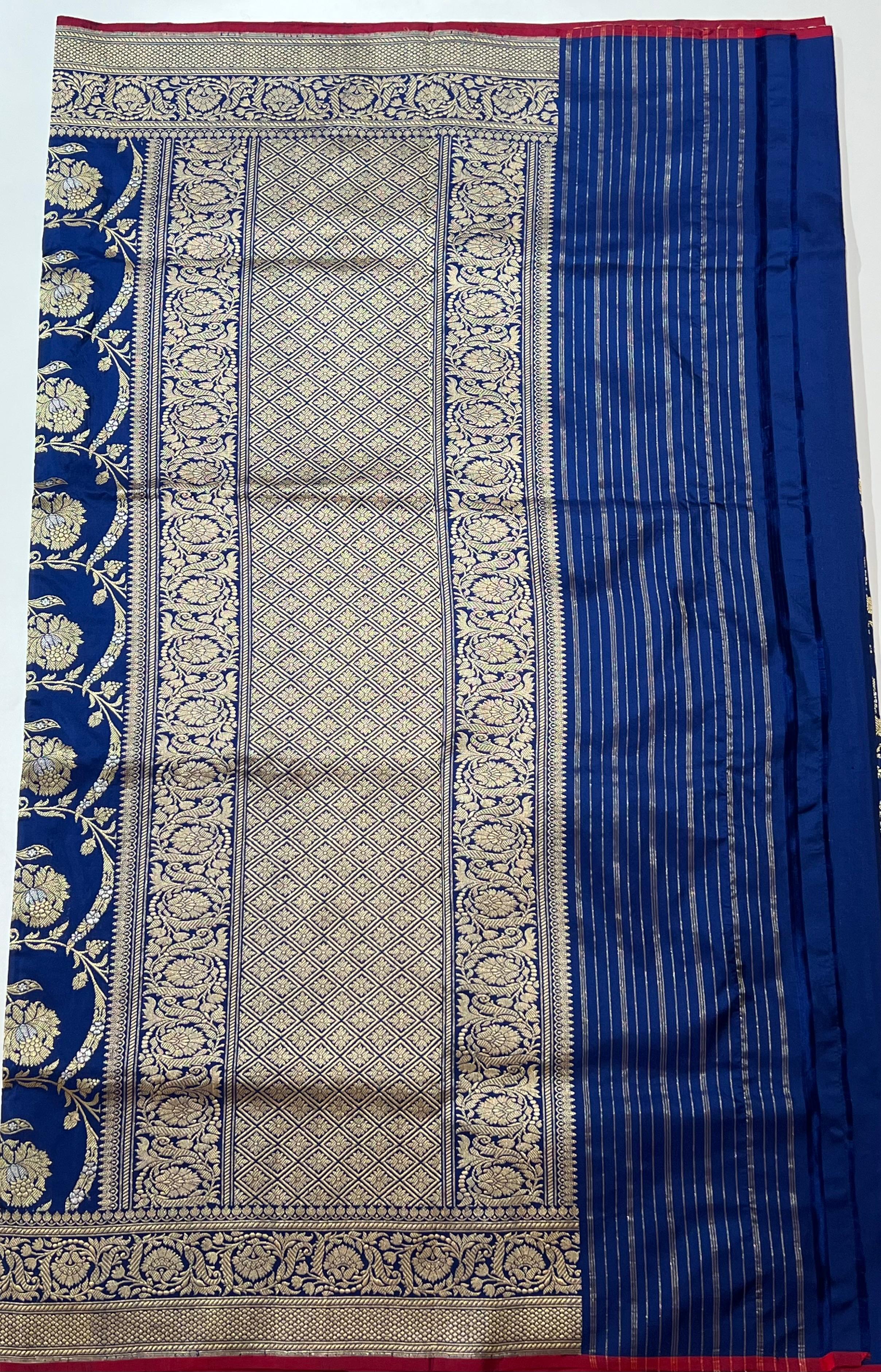 Zari work on Blue Banarasi Saree