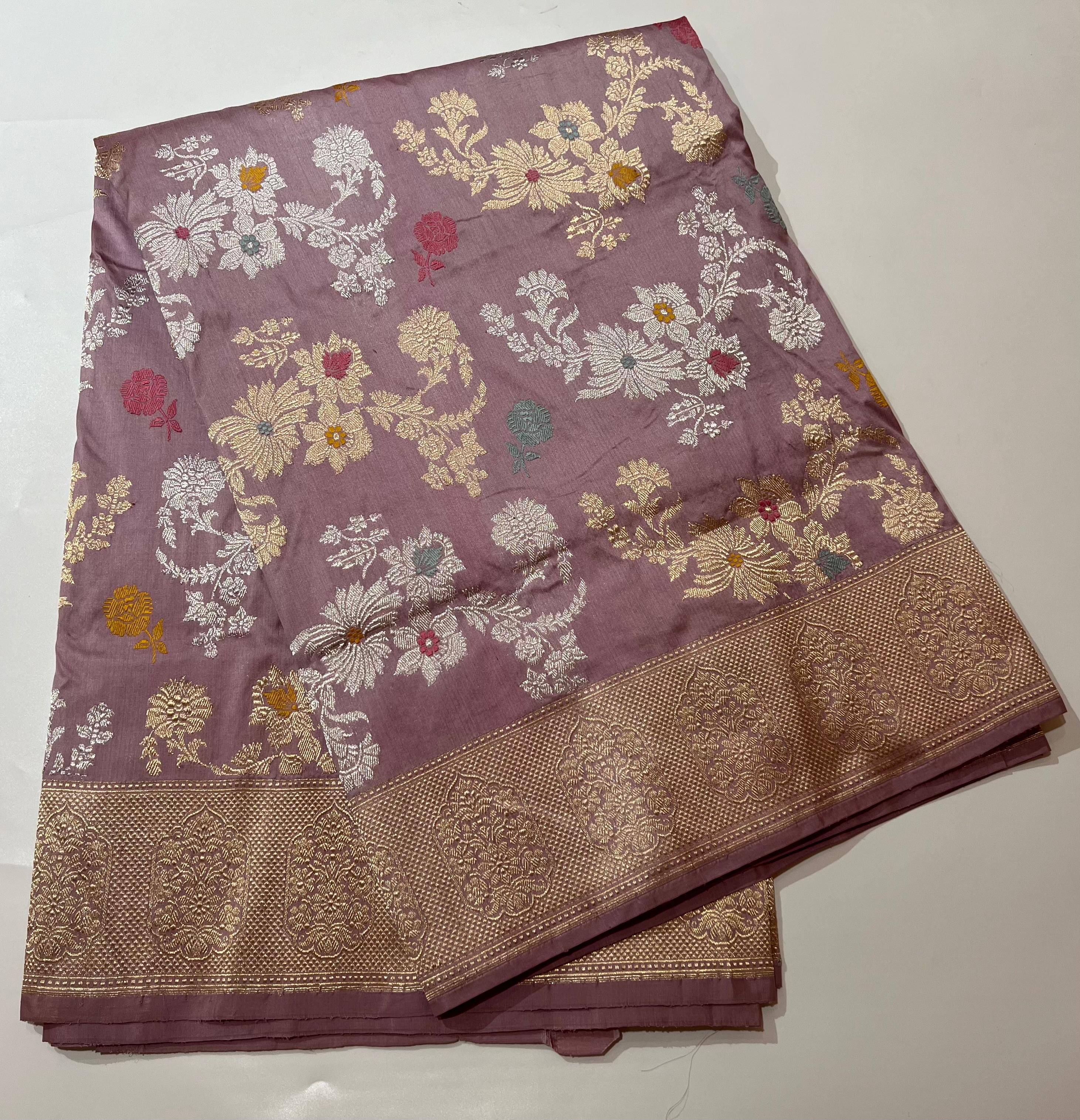 Zari work on lilac Banarasi Saree