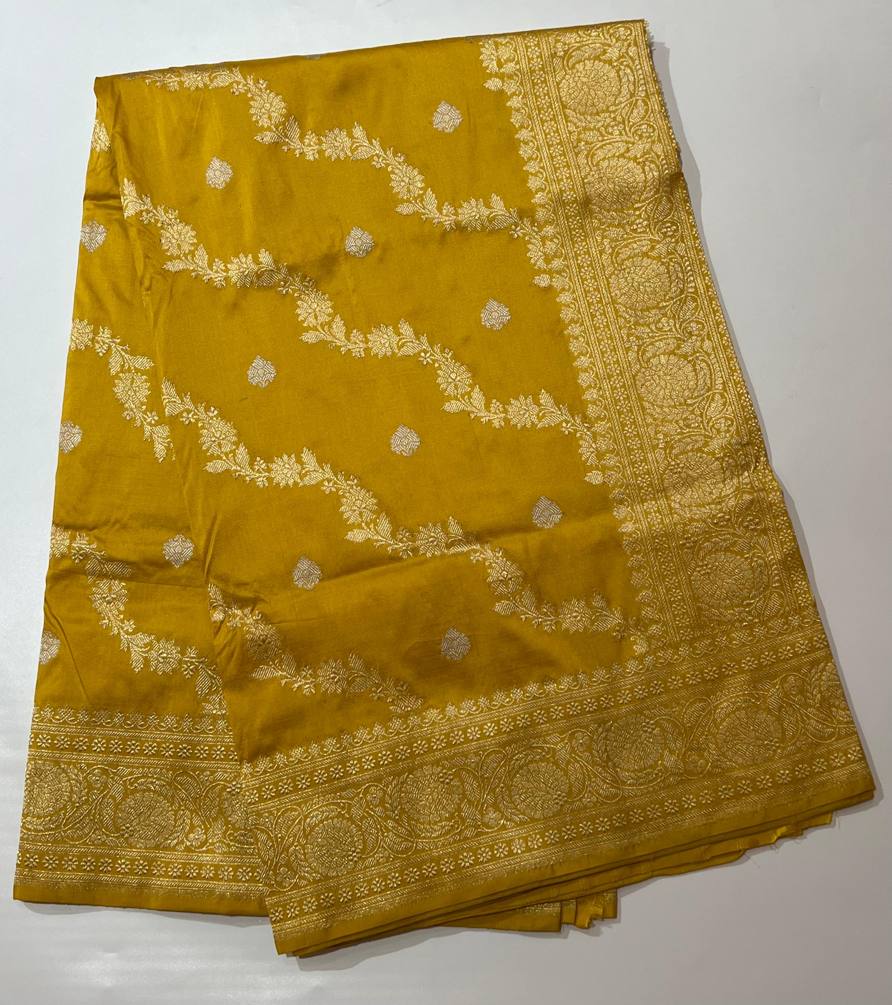 Mustard yellow Banarasi Saree