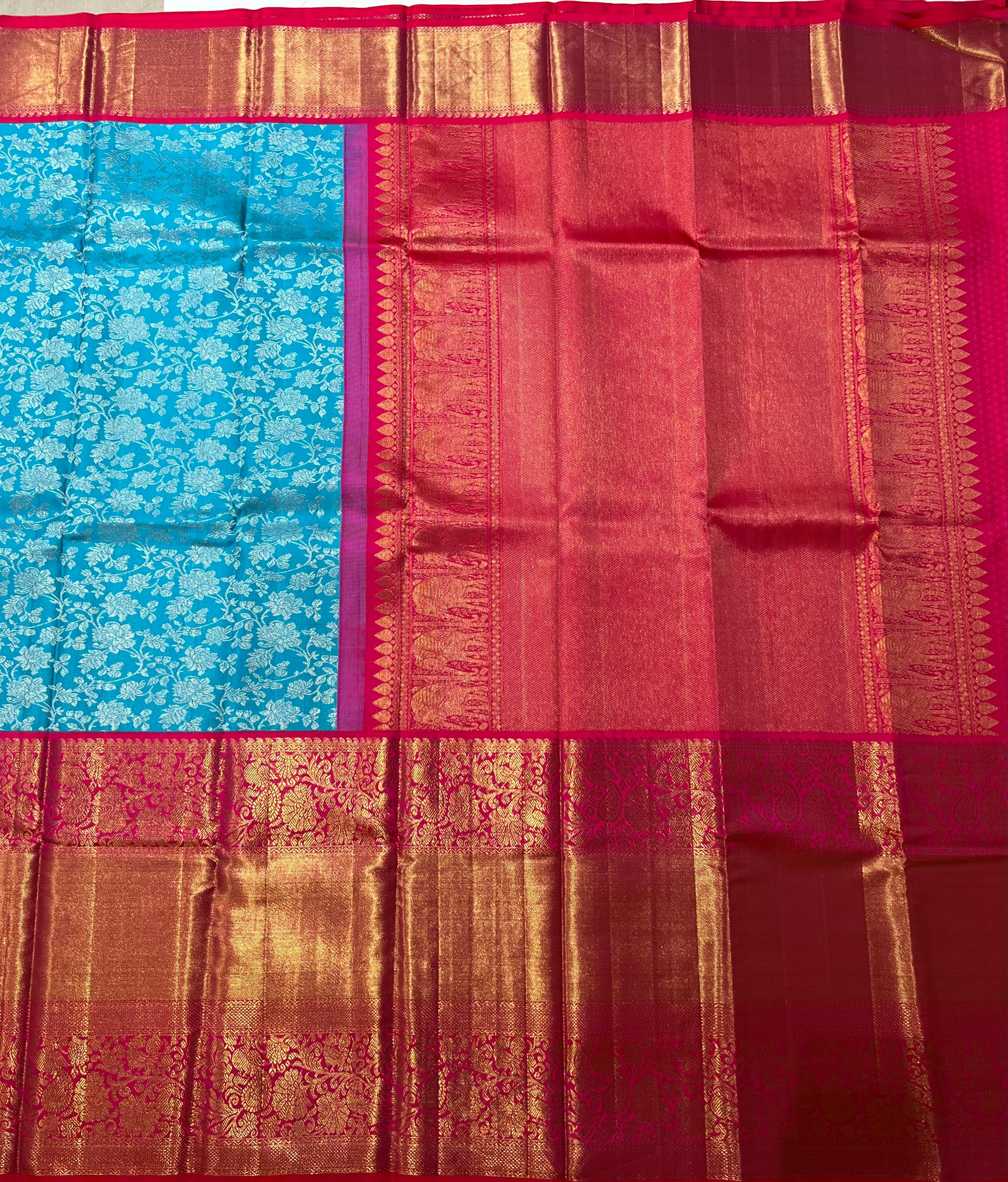 Blue and red kanjeevaram silk saree