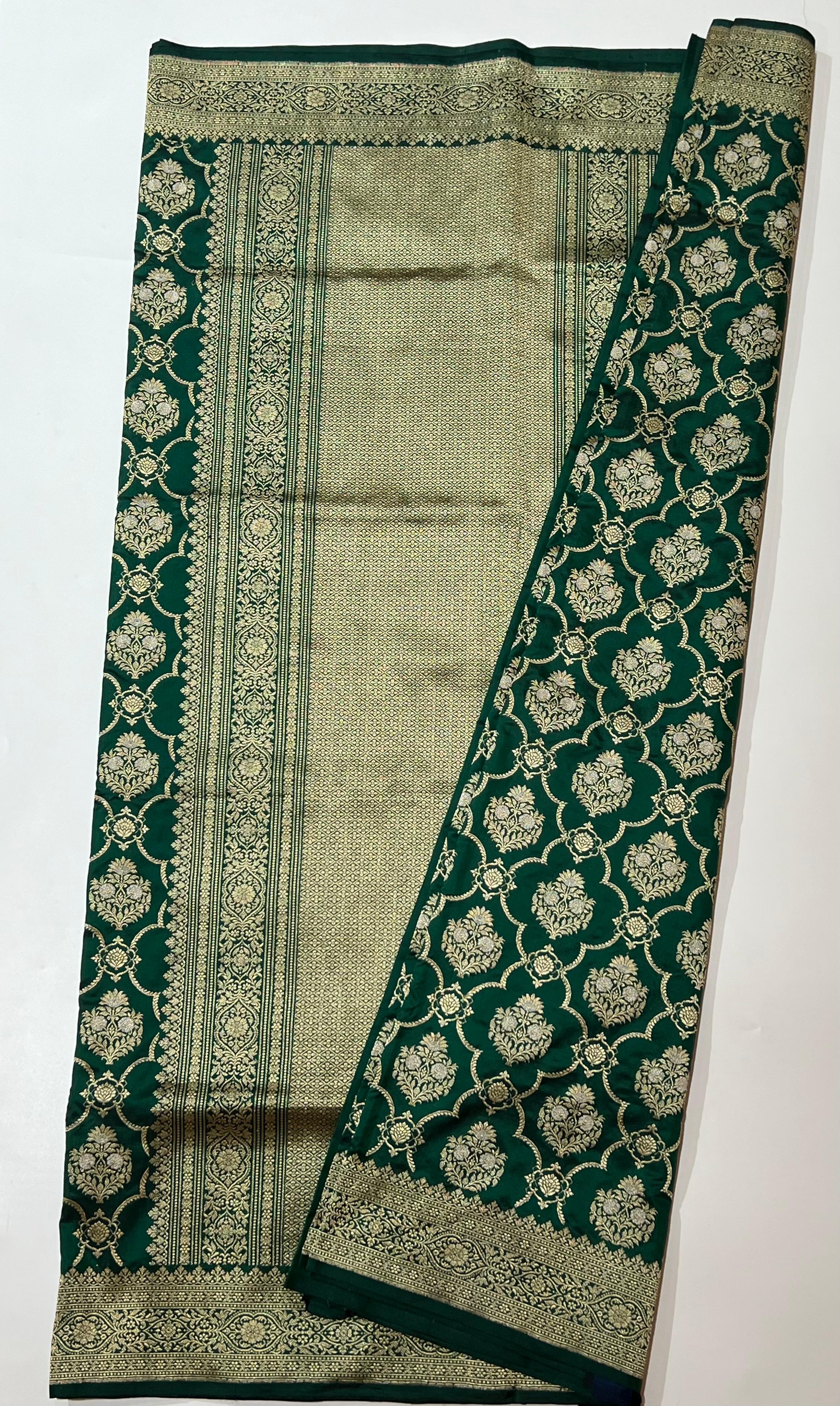 Dark green Banarasi saree