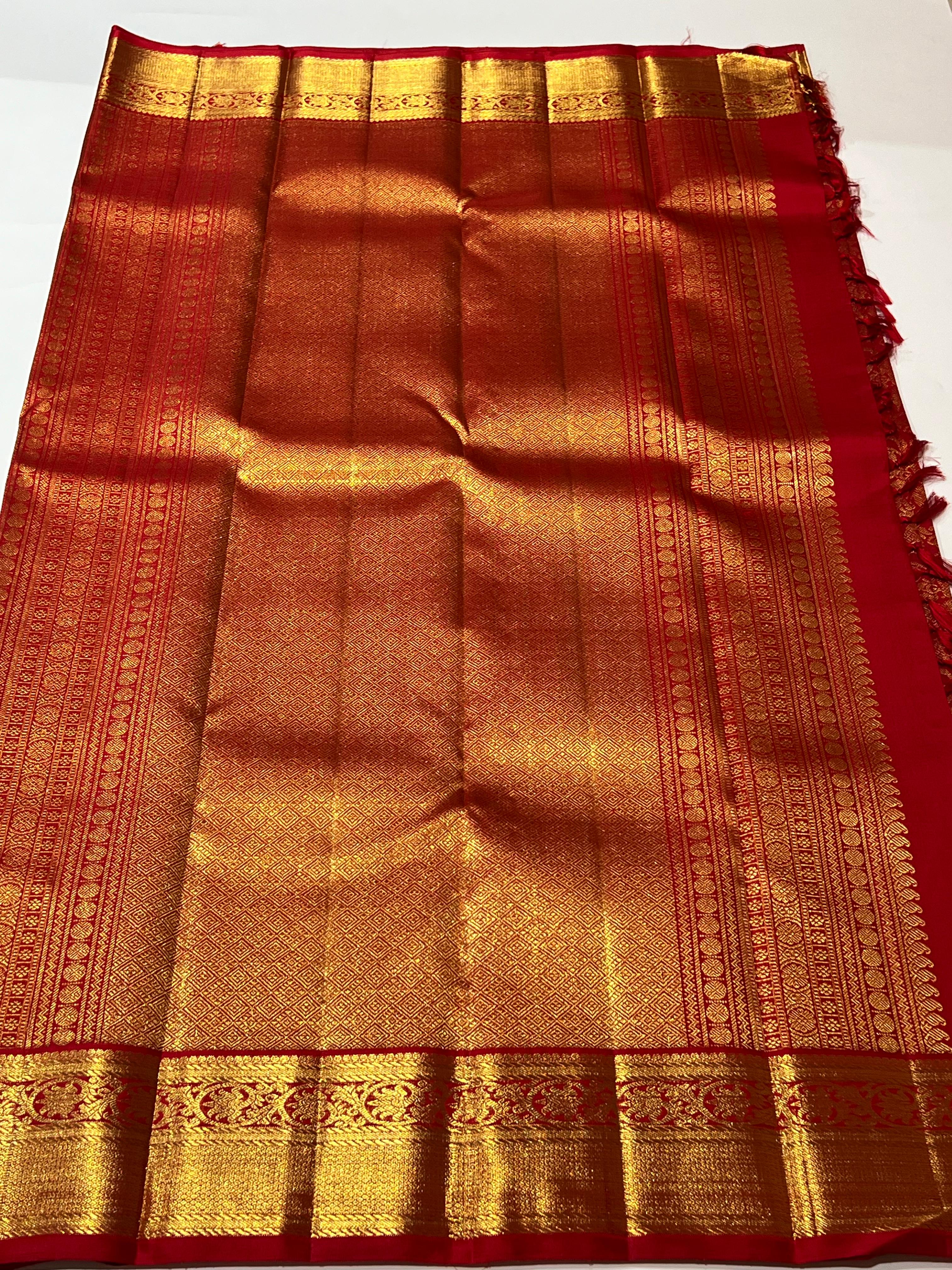 Animal design Red and golden Kanjeevaram silk saree