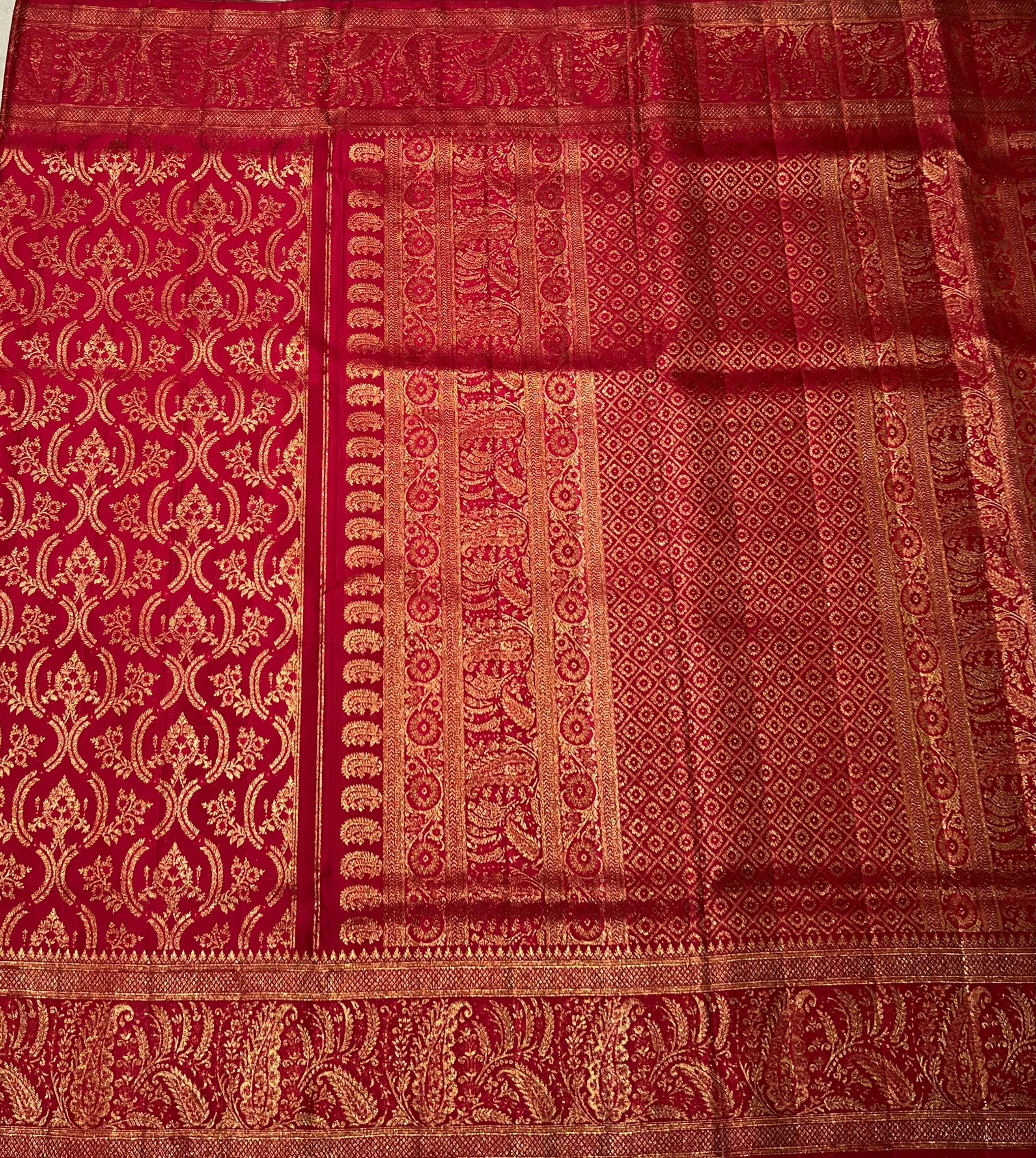 Red and golden Kanjeevaram silk saree