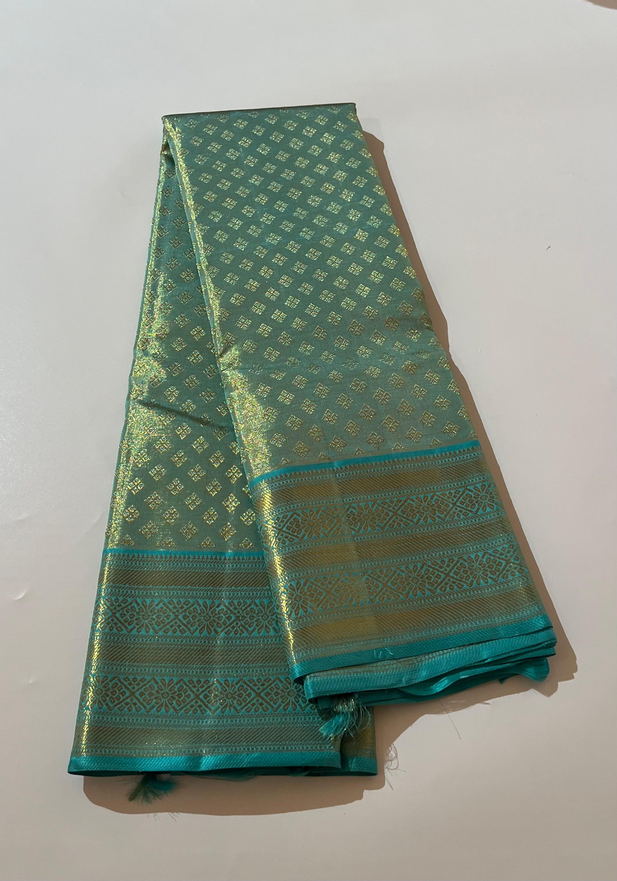 Blue and golden Kanjeevaram silk saree