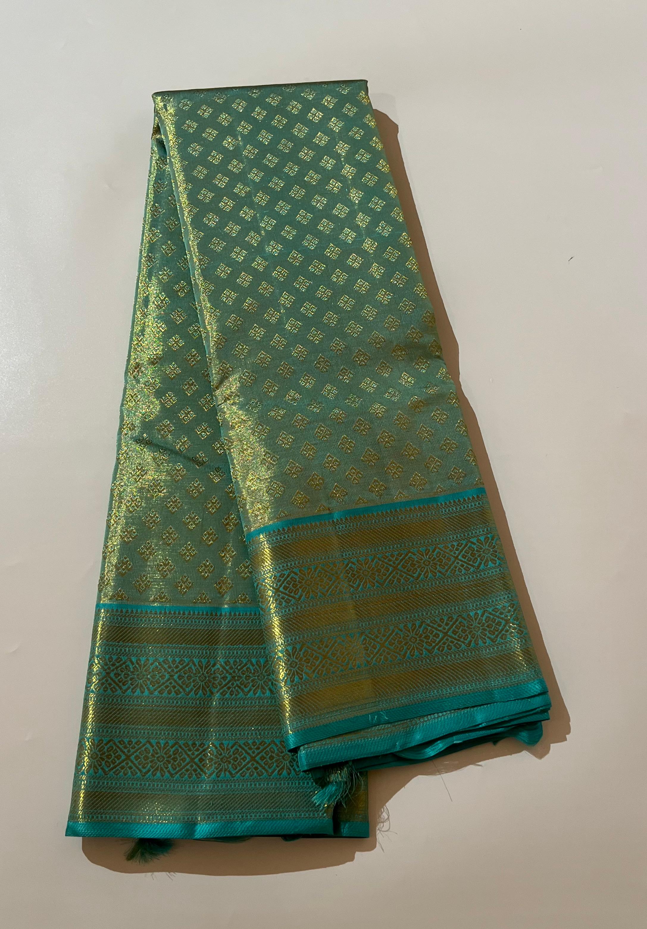 Blue and golden Kanjeevaram silk saree