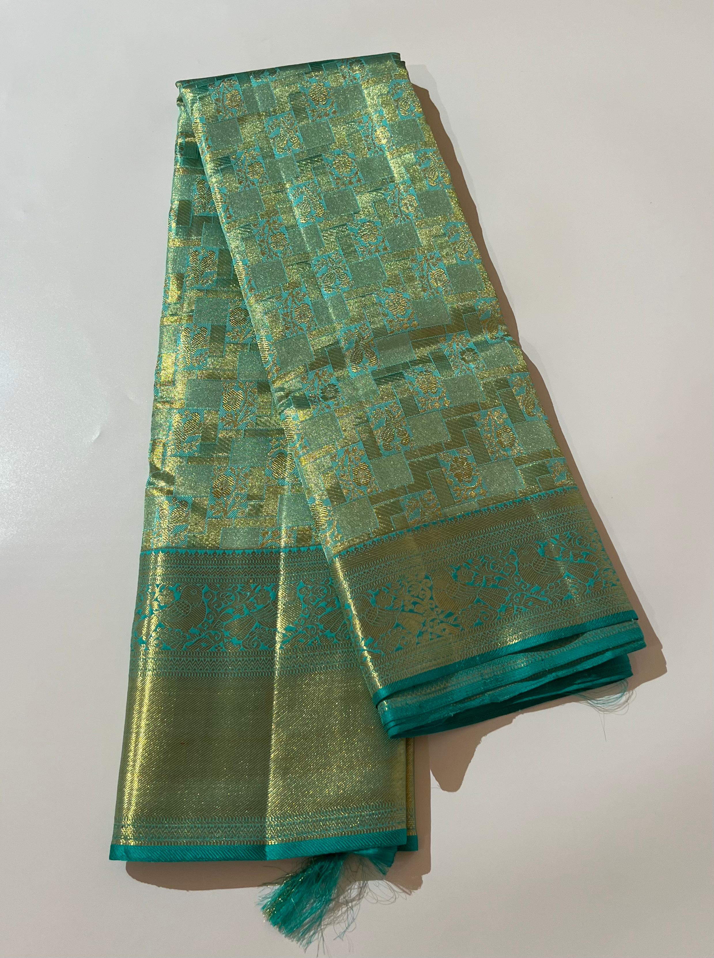 Blue and golden Kanjeevaram silk saree