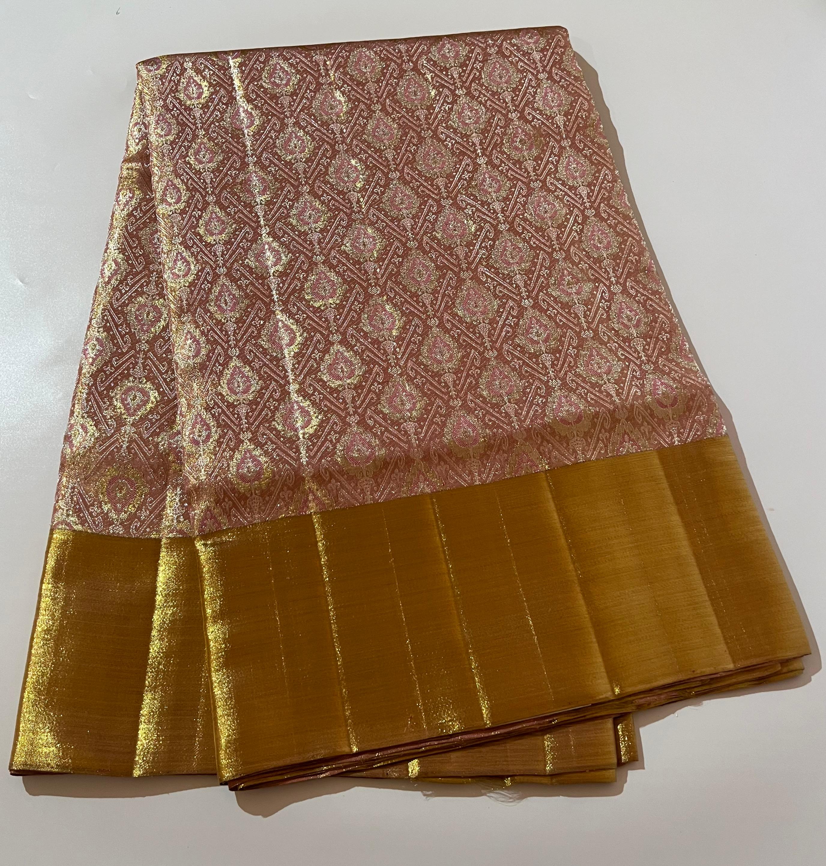 Peach and golden Kanjeevaram silk saree