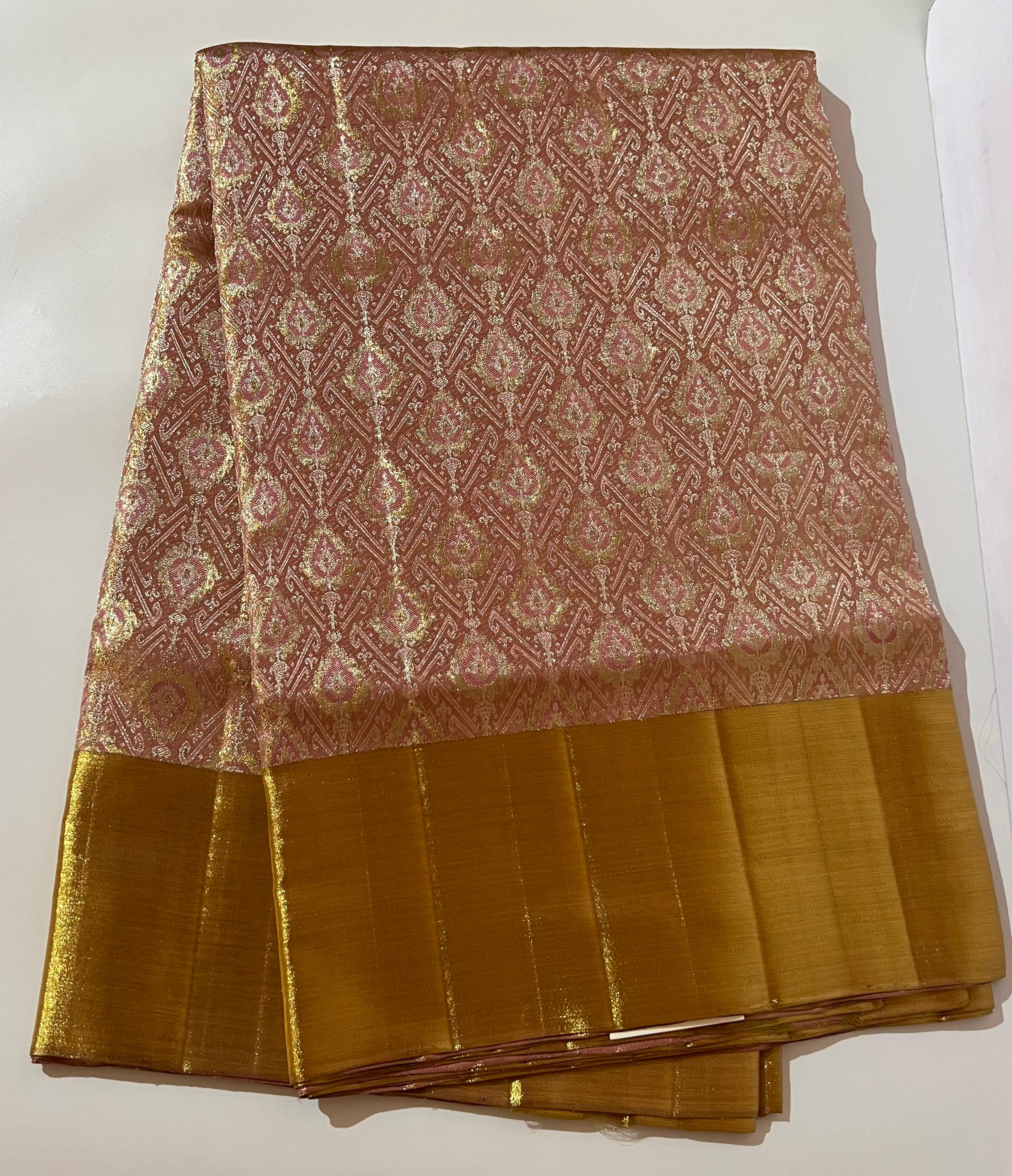 Peach and golden Kanjeevaram silk saree