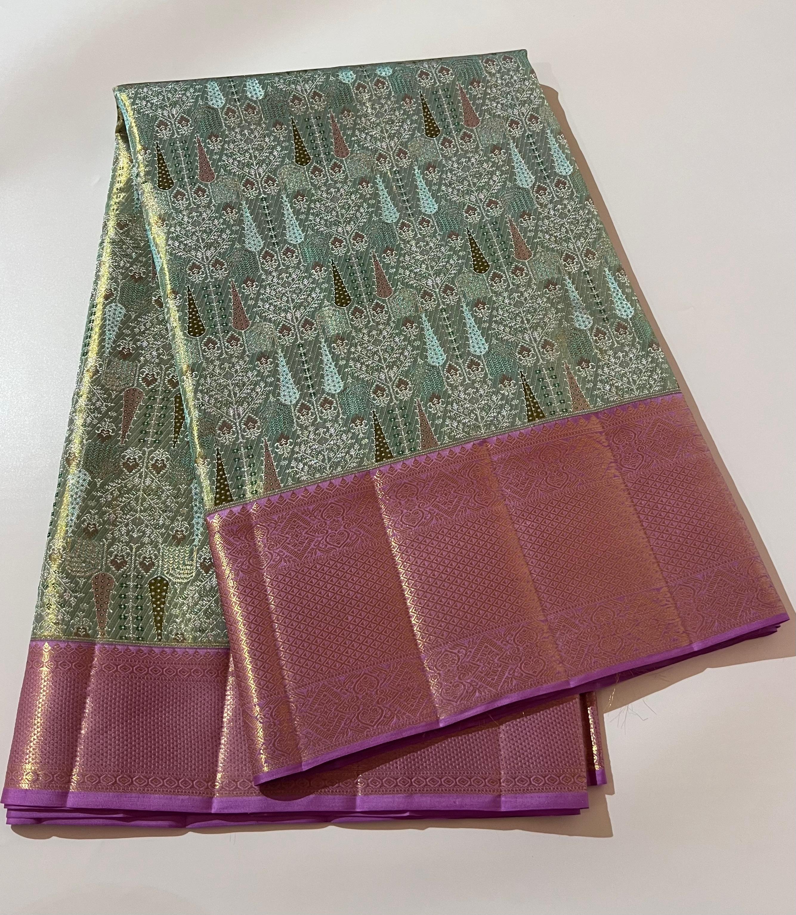 Saga Green and Purple Kanjeevaram Silk saree