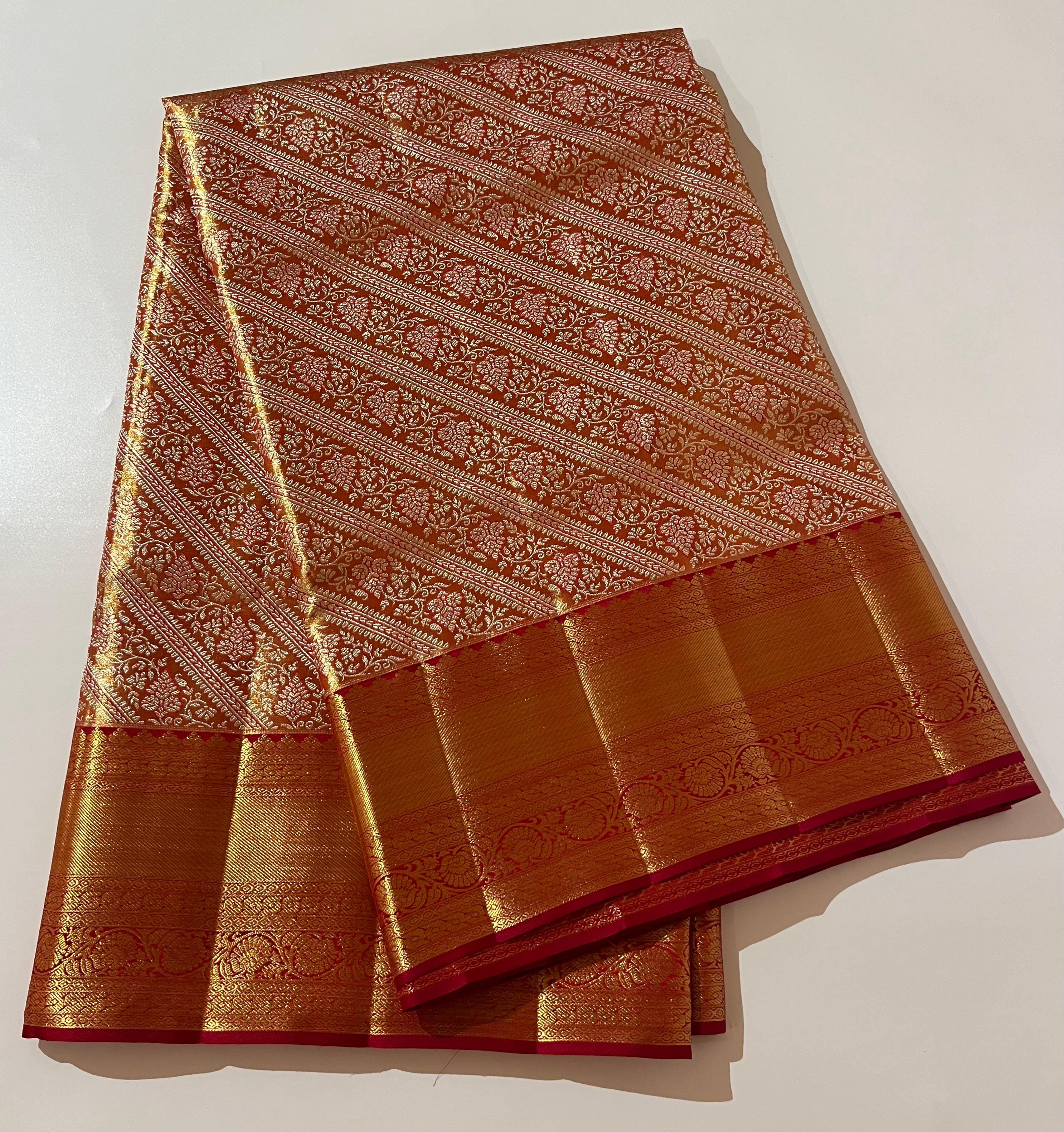 Orange and Golden Kanjeevaram silk saree