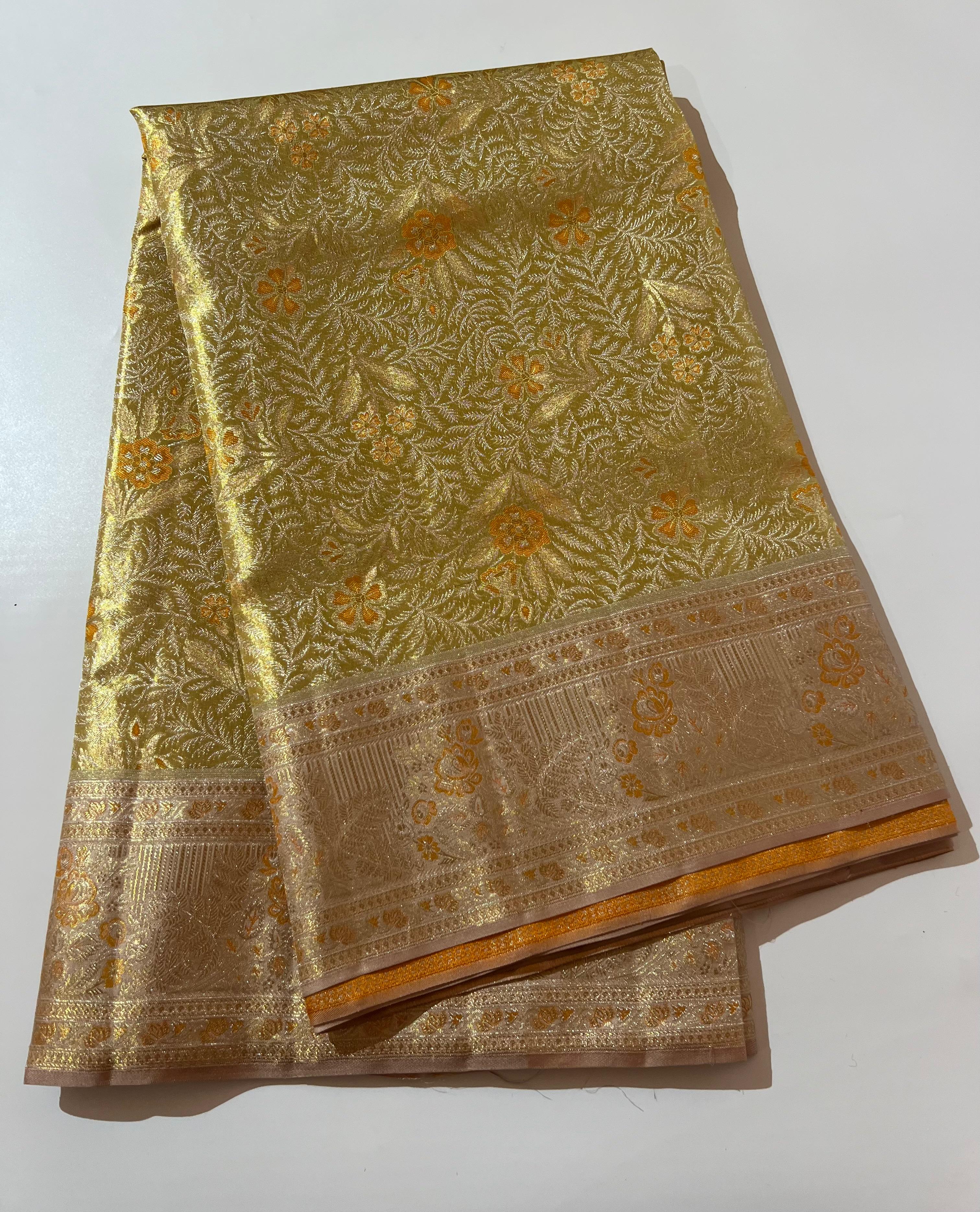 Green and orange Kanjeevaram silk saree