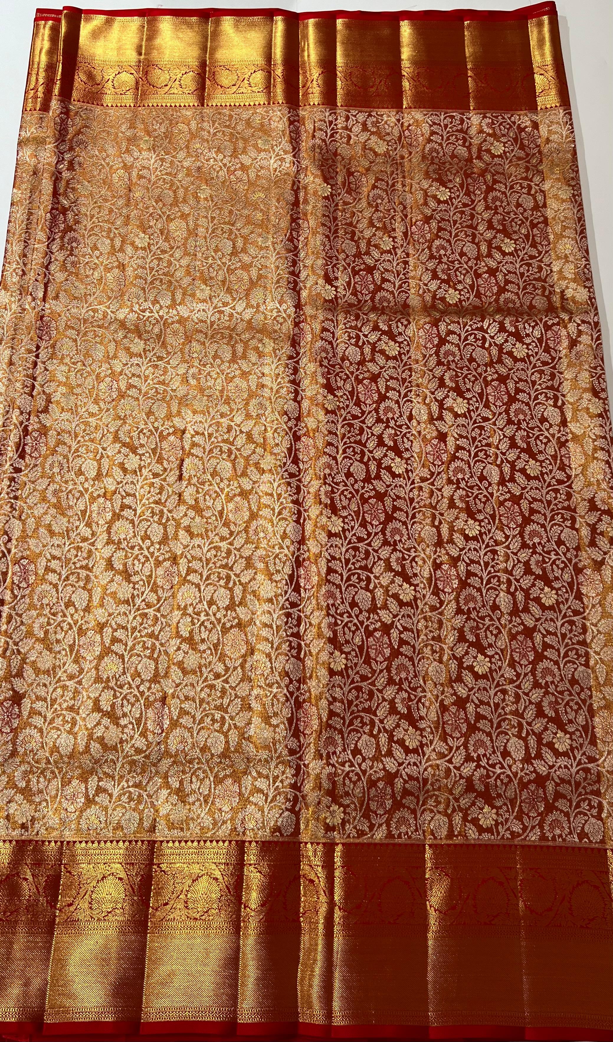 Orange and Golden Kanjeevaram silk saree