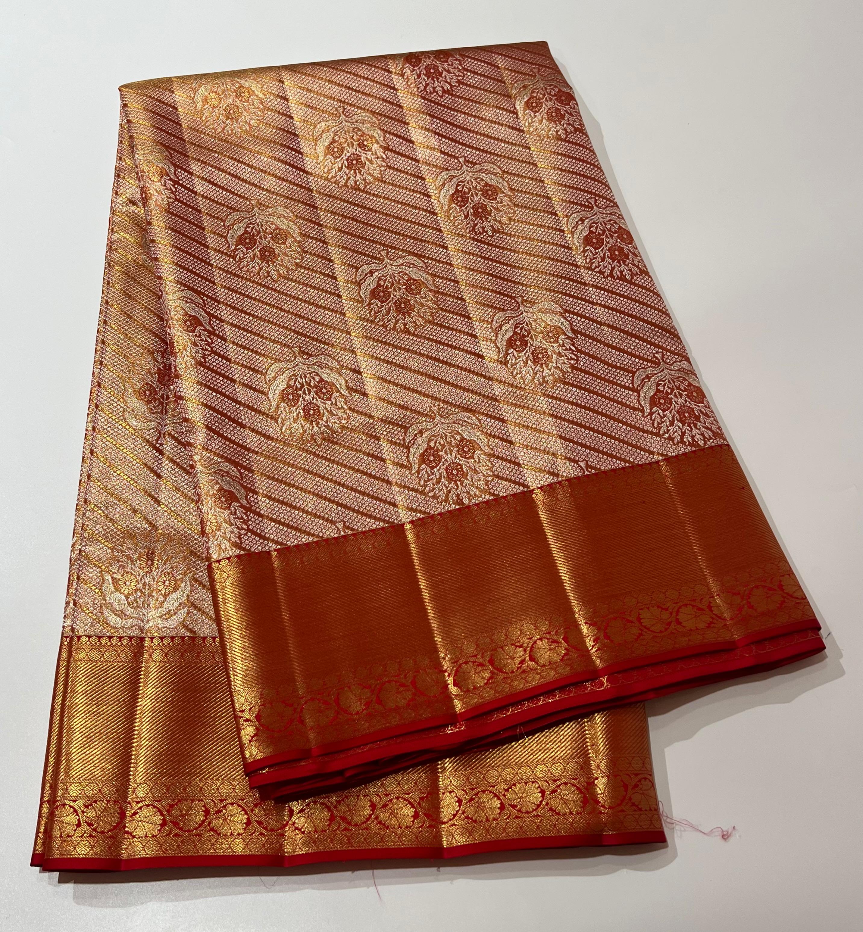 Orange and red Kanjeevaram silk saree