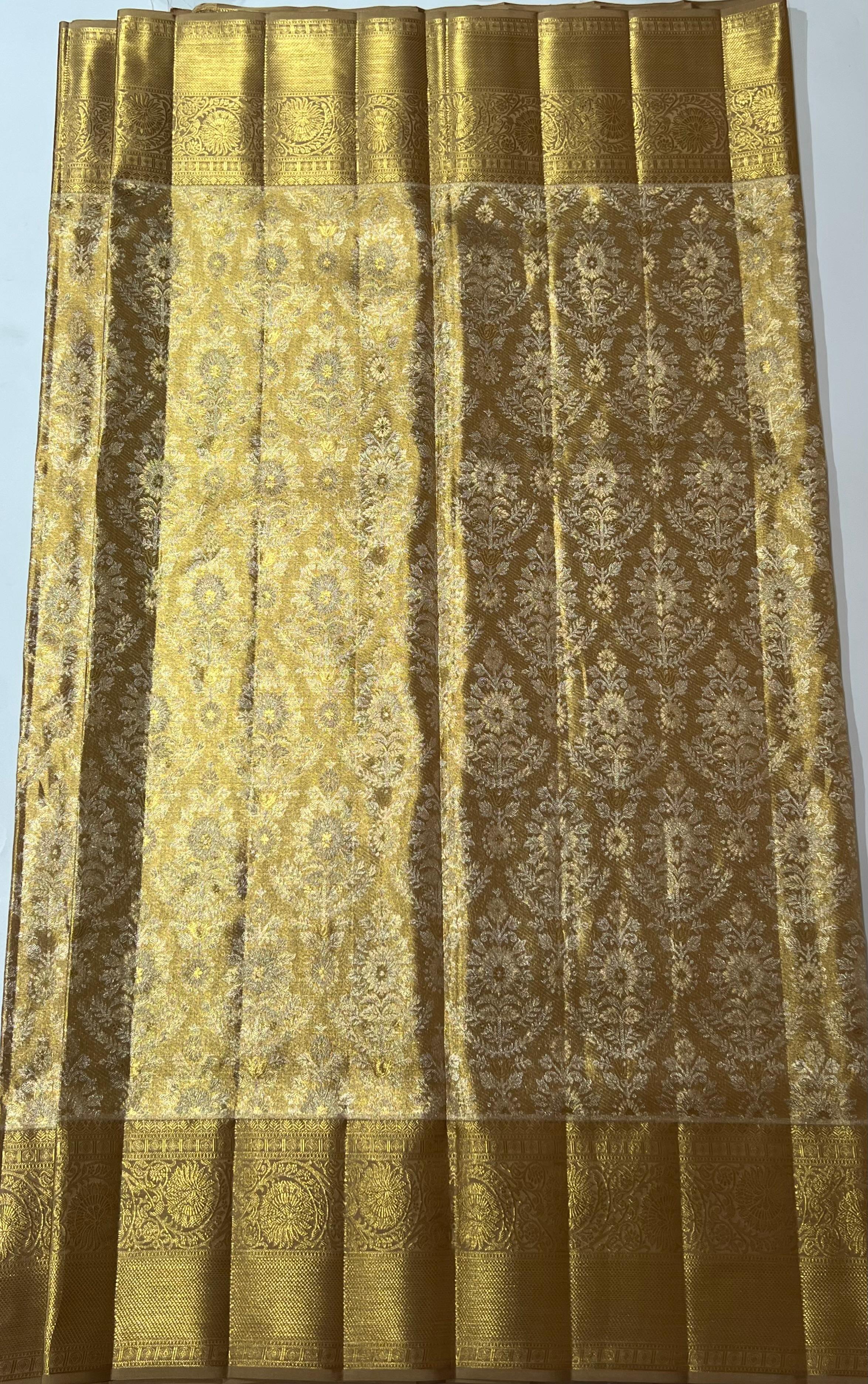 Golden Kanjeevaram silk saree