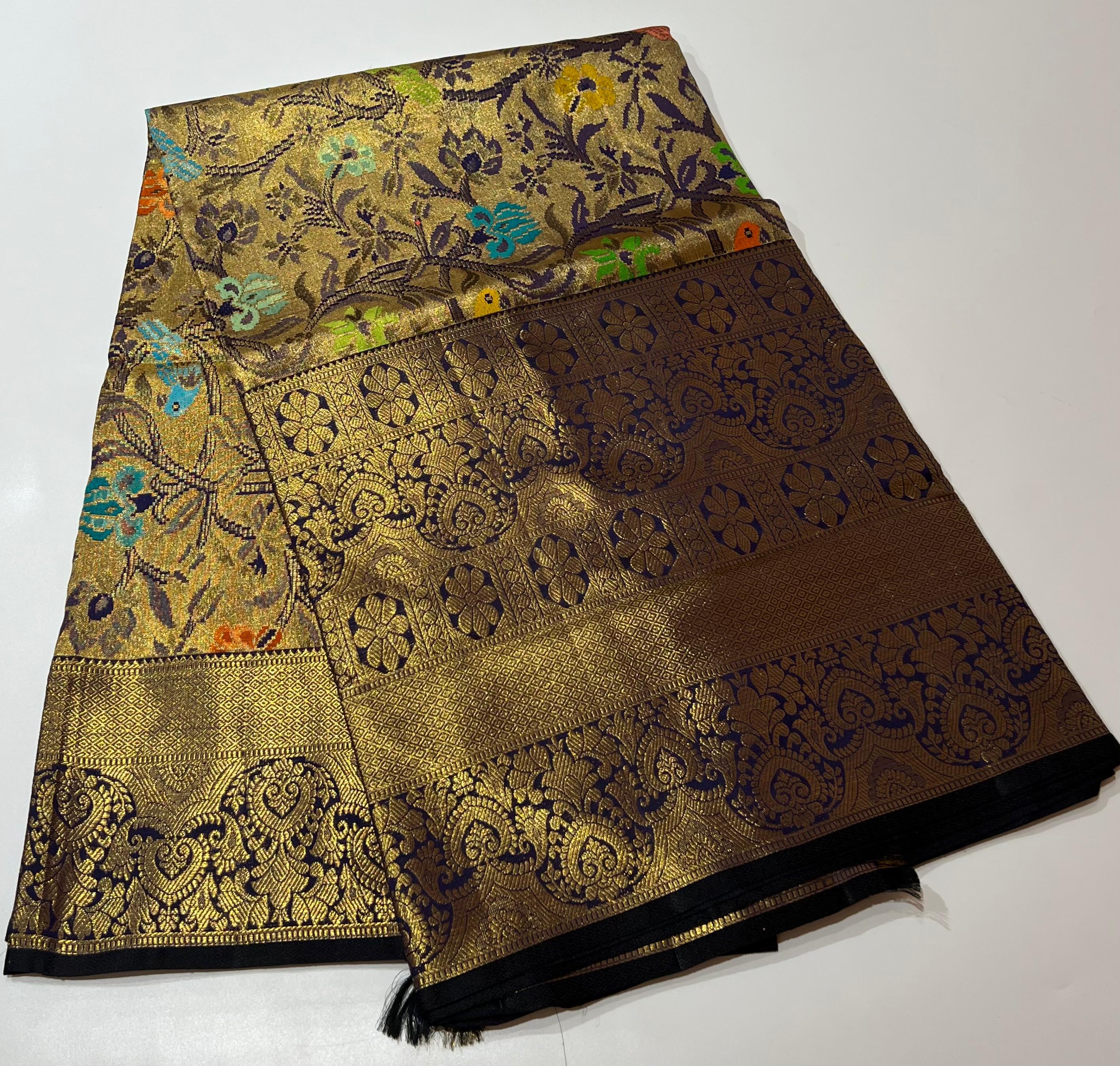 Royal blue and golden Kanjeevaram silk saree