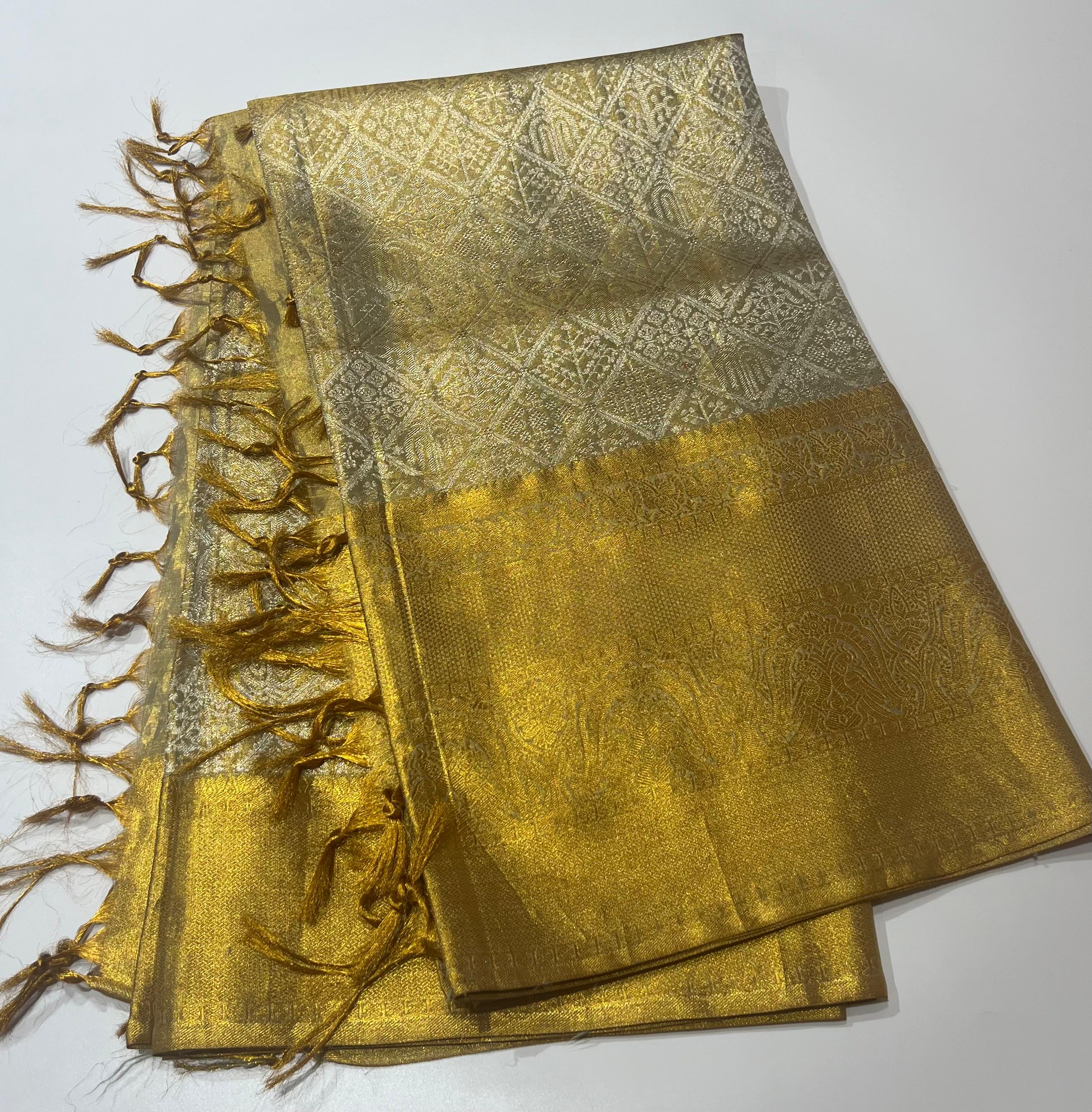 Golden Kanjeevaram silk saree