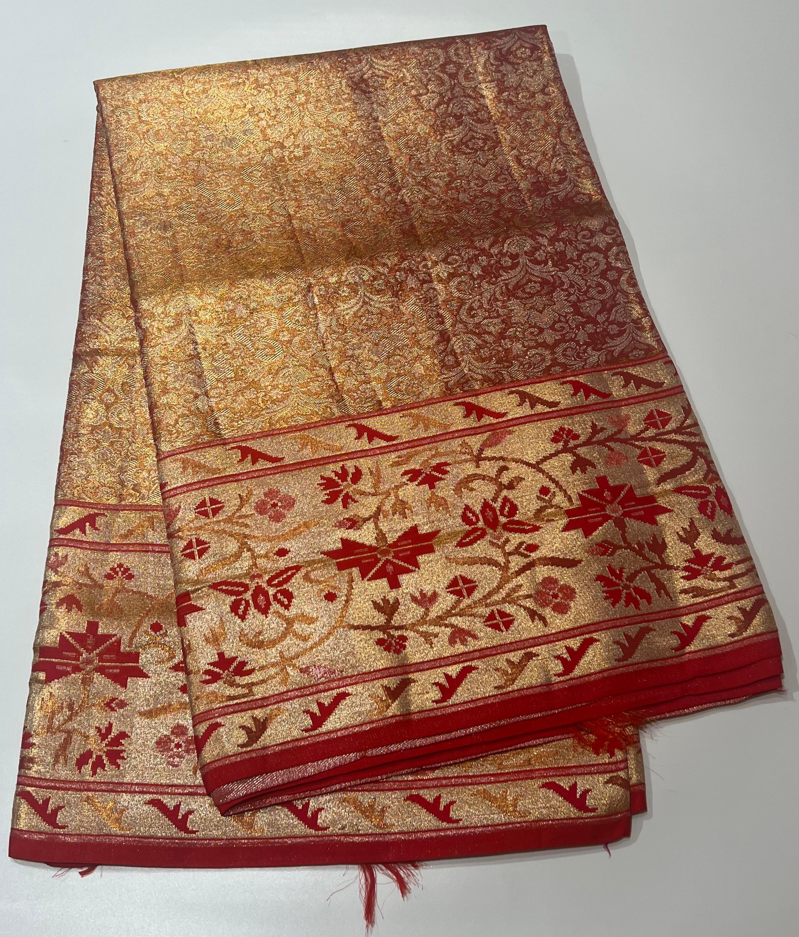 Golden and red border Kanjeevaram silk saree