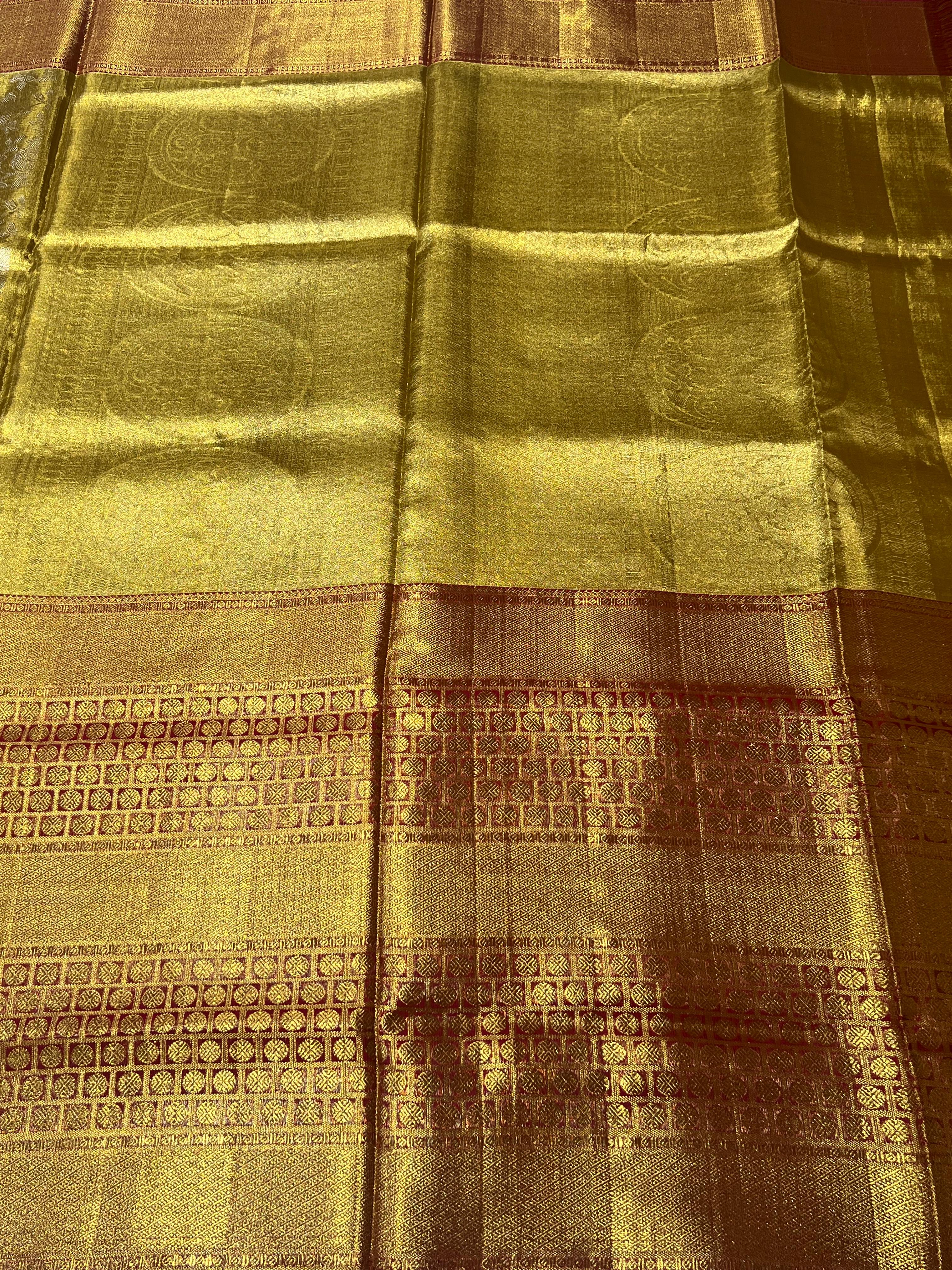 Oldgold and maroon Kanjeevaram silk saree