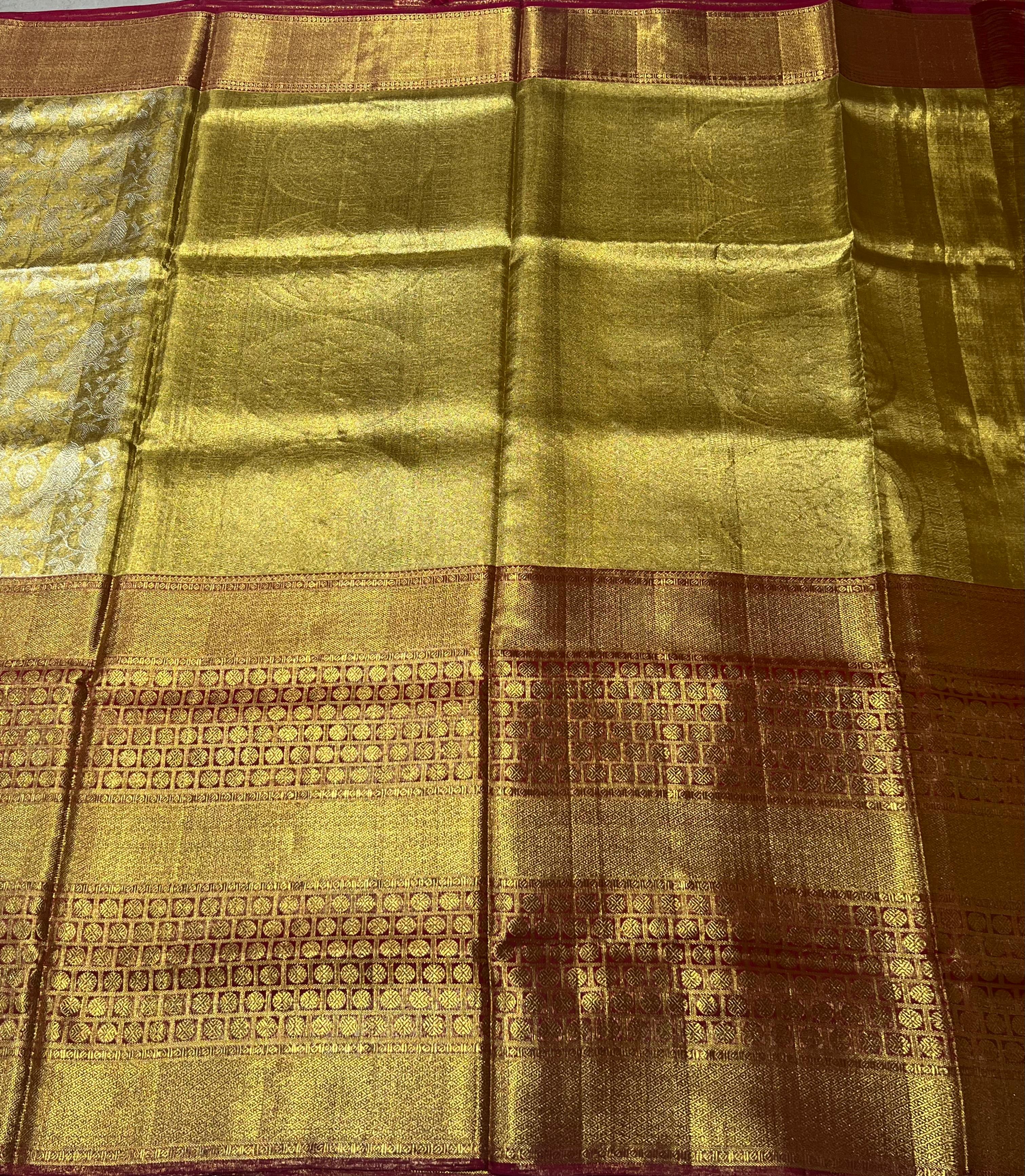 Oldgold and maroon Kanjeevaram silk saree