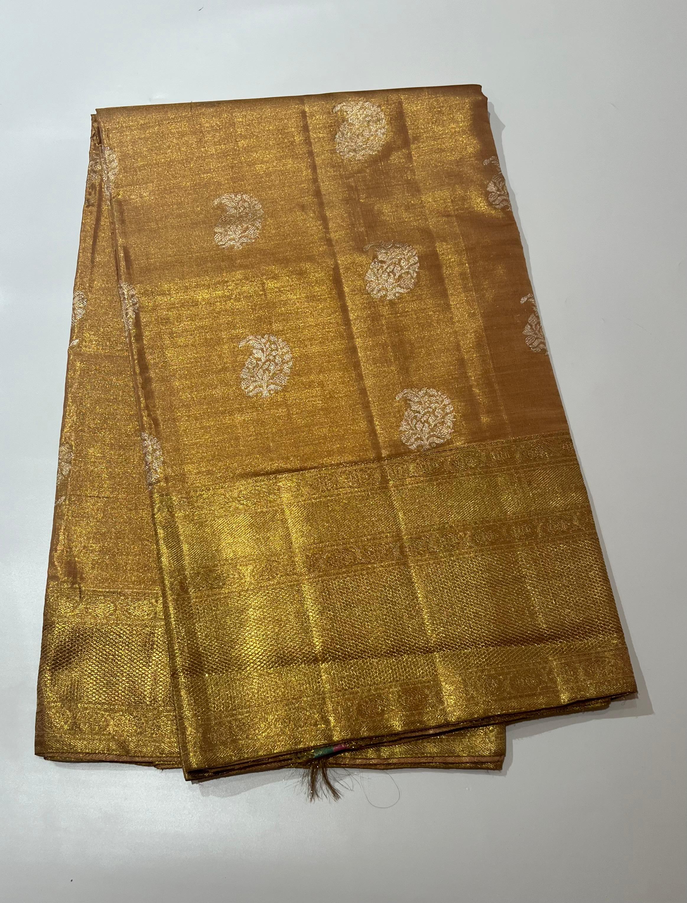 Paisley work on Peach Kanjeevaram silk saree