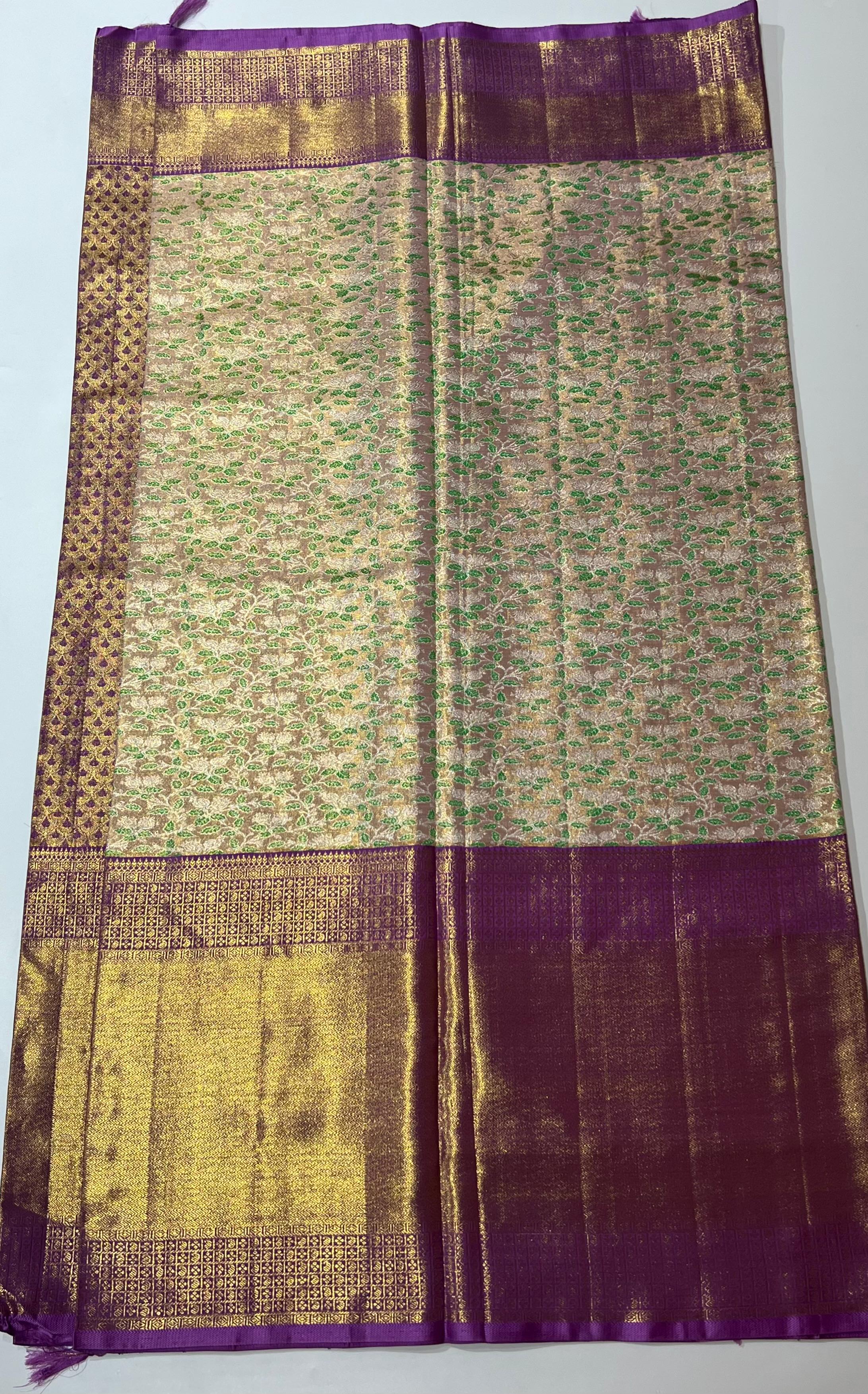 Cream and light violet border Kanjeevaram silk Saree