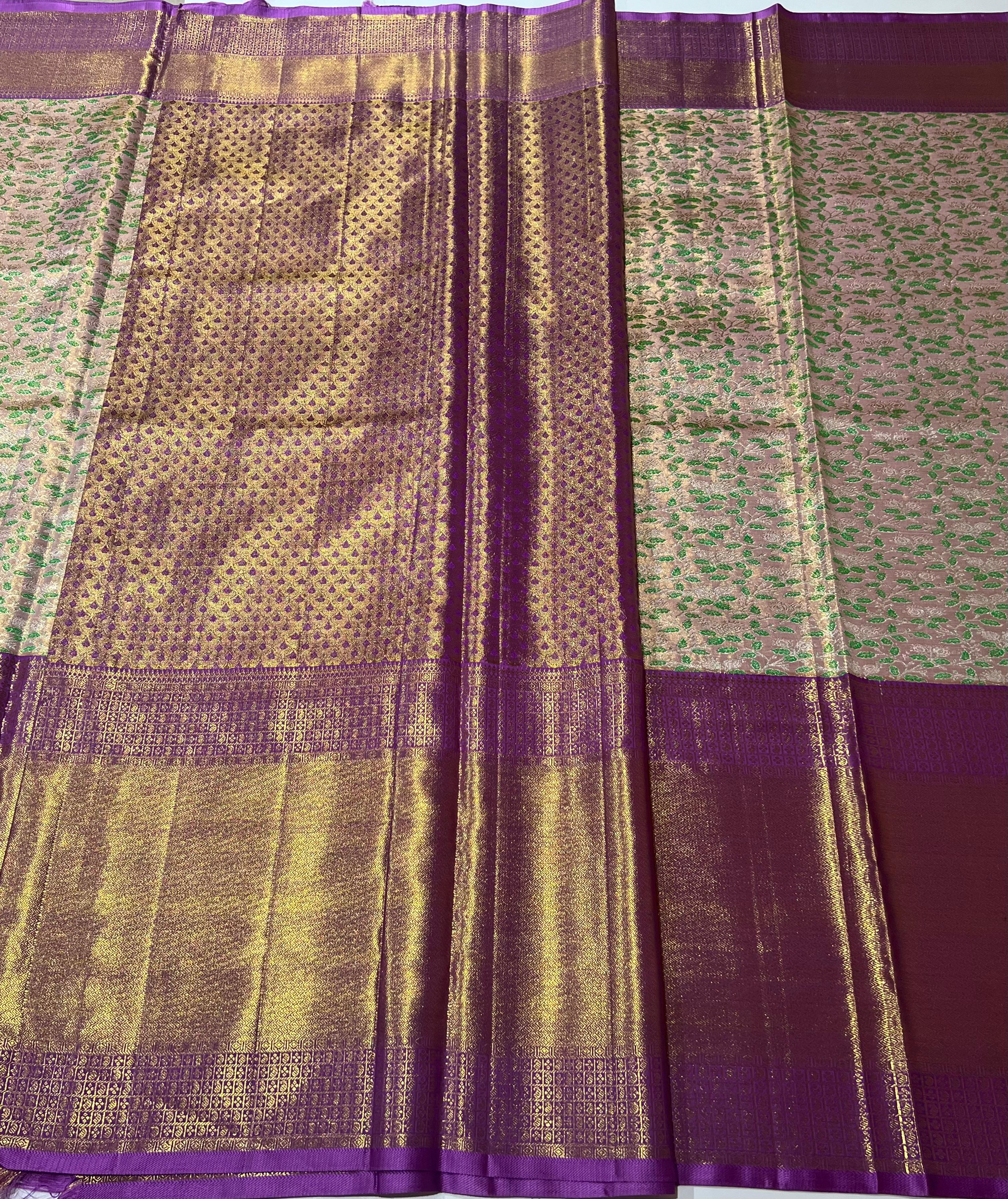 Cream and light violet border Kanjeevaram silk Saree