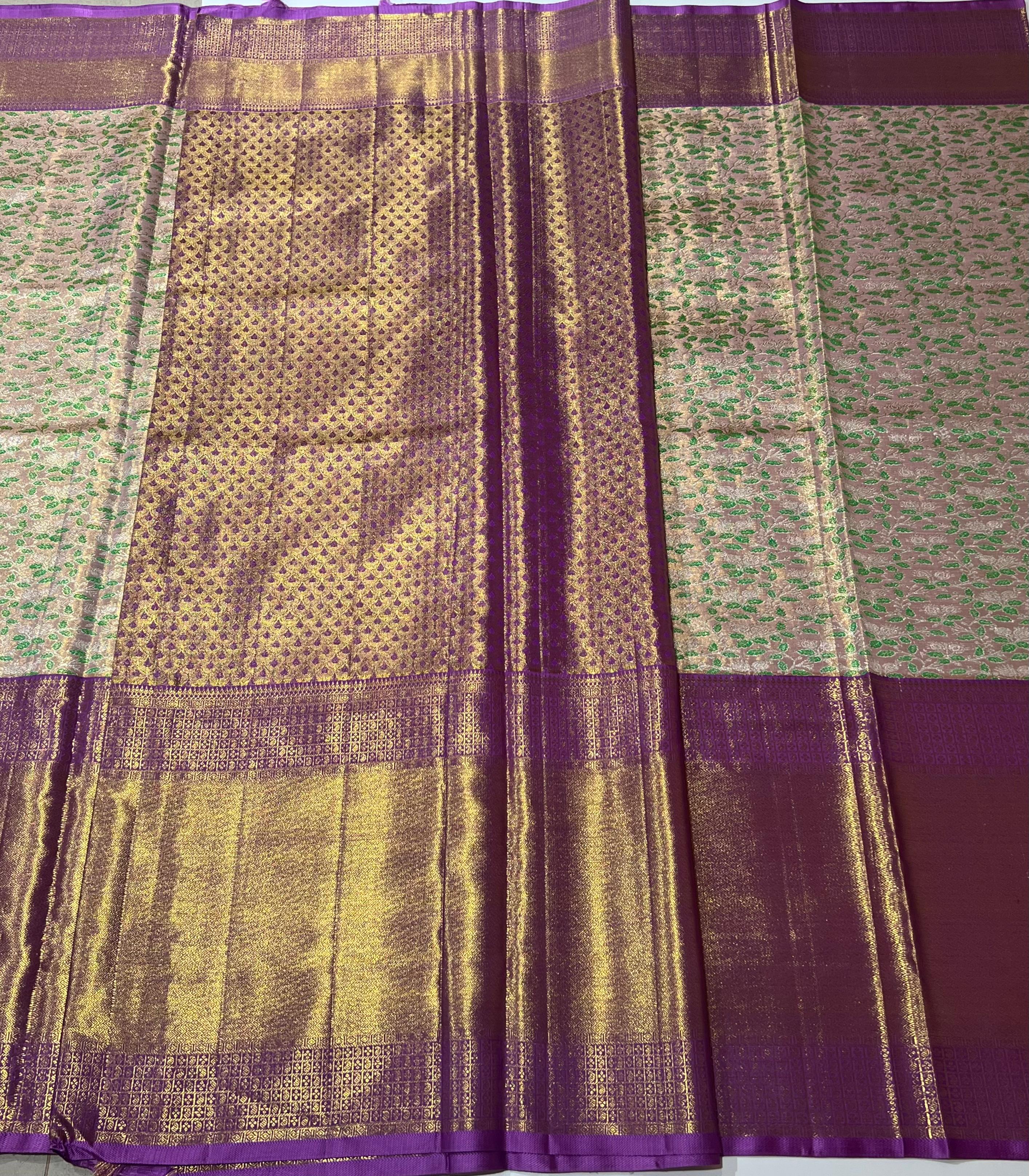 Cream and light violet border Kanjeevaram silk Saree