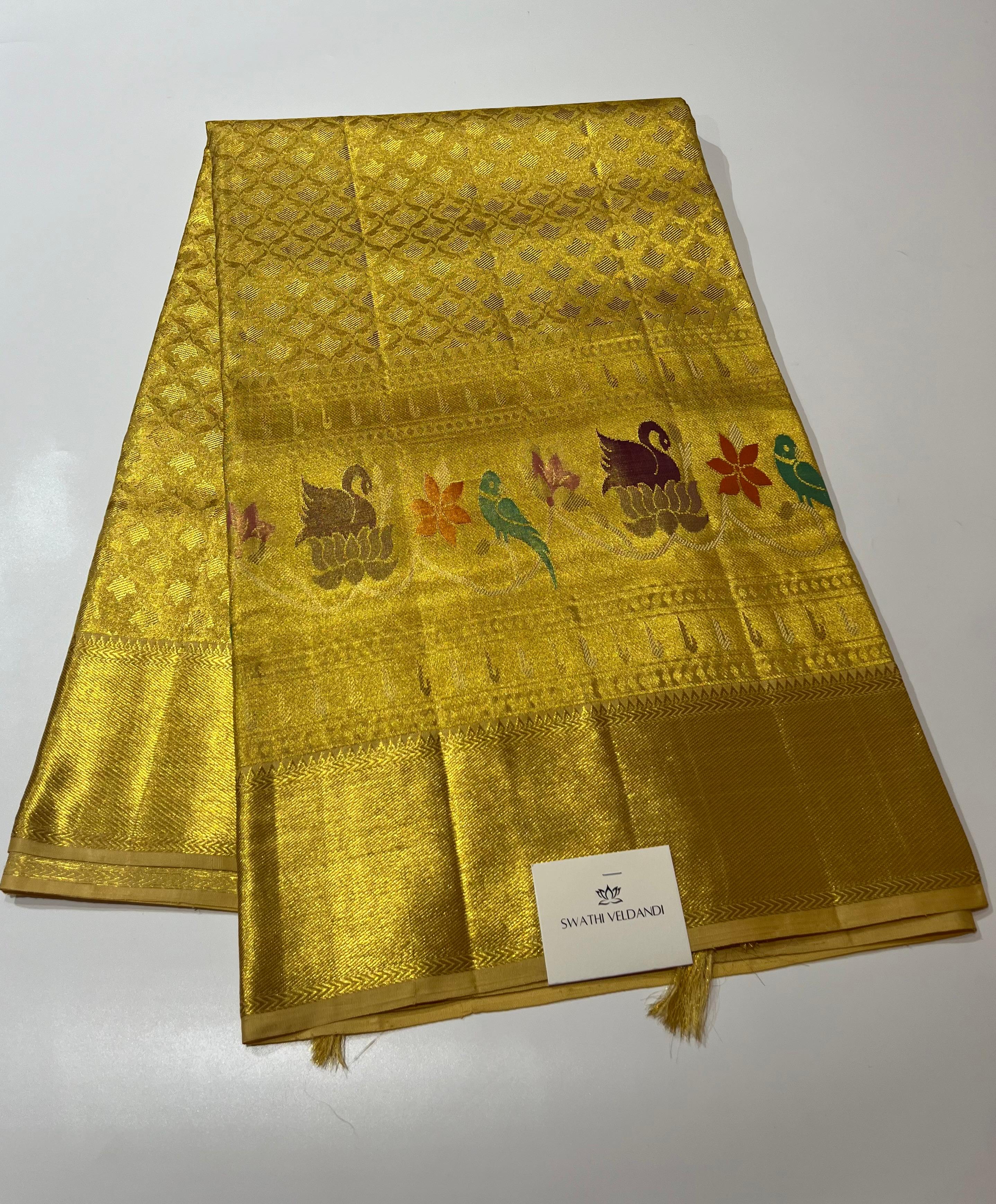 Golden Kanjeevaram silk saree