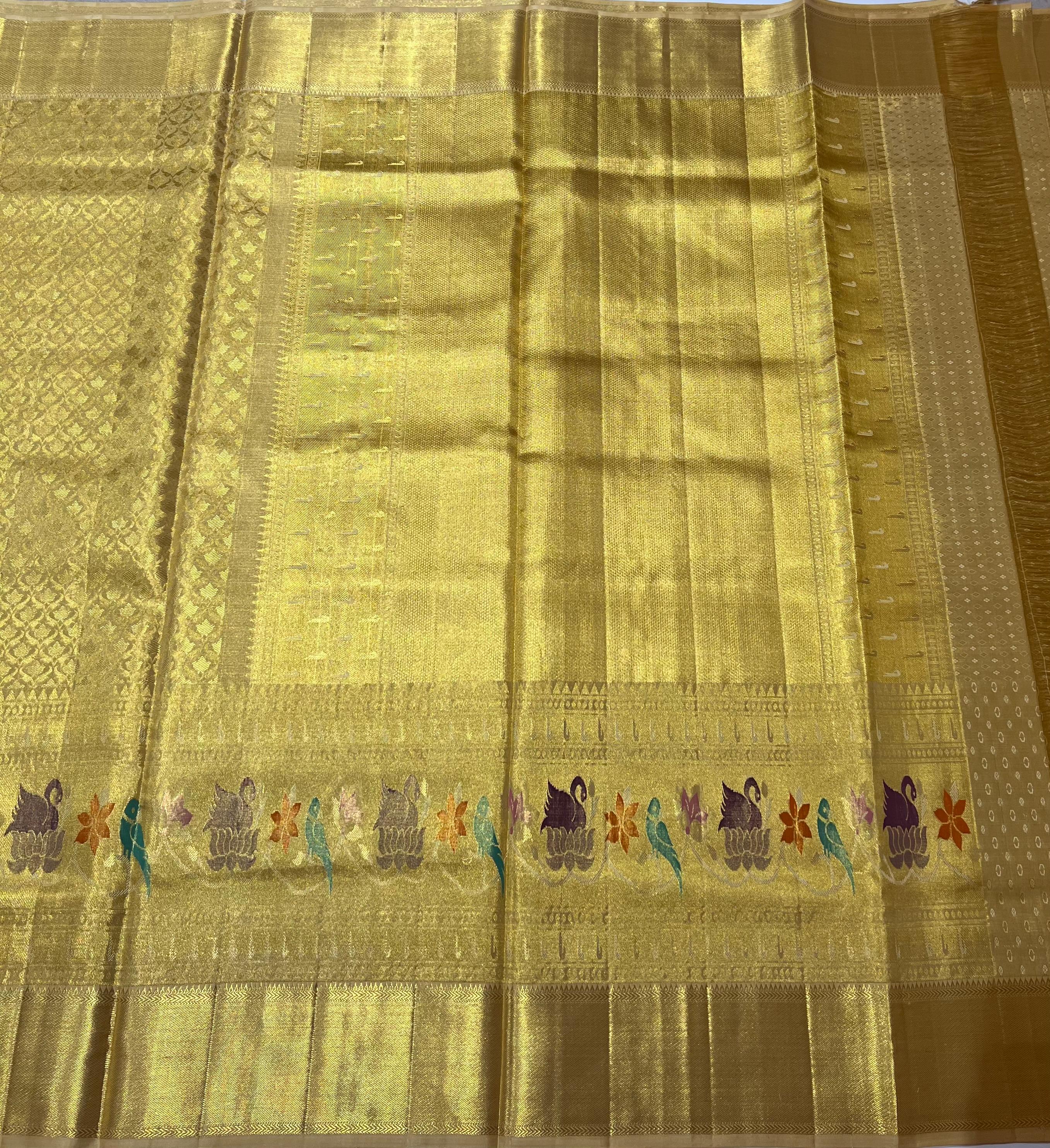 Golden Kanjeevaram silk saree