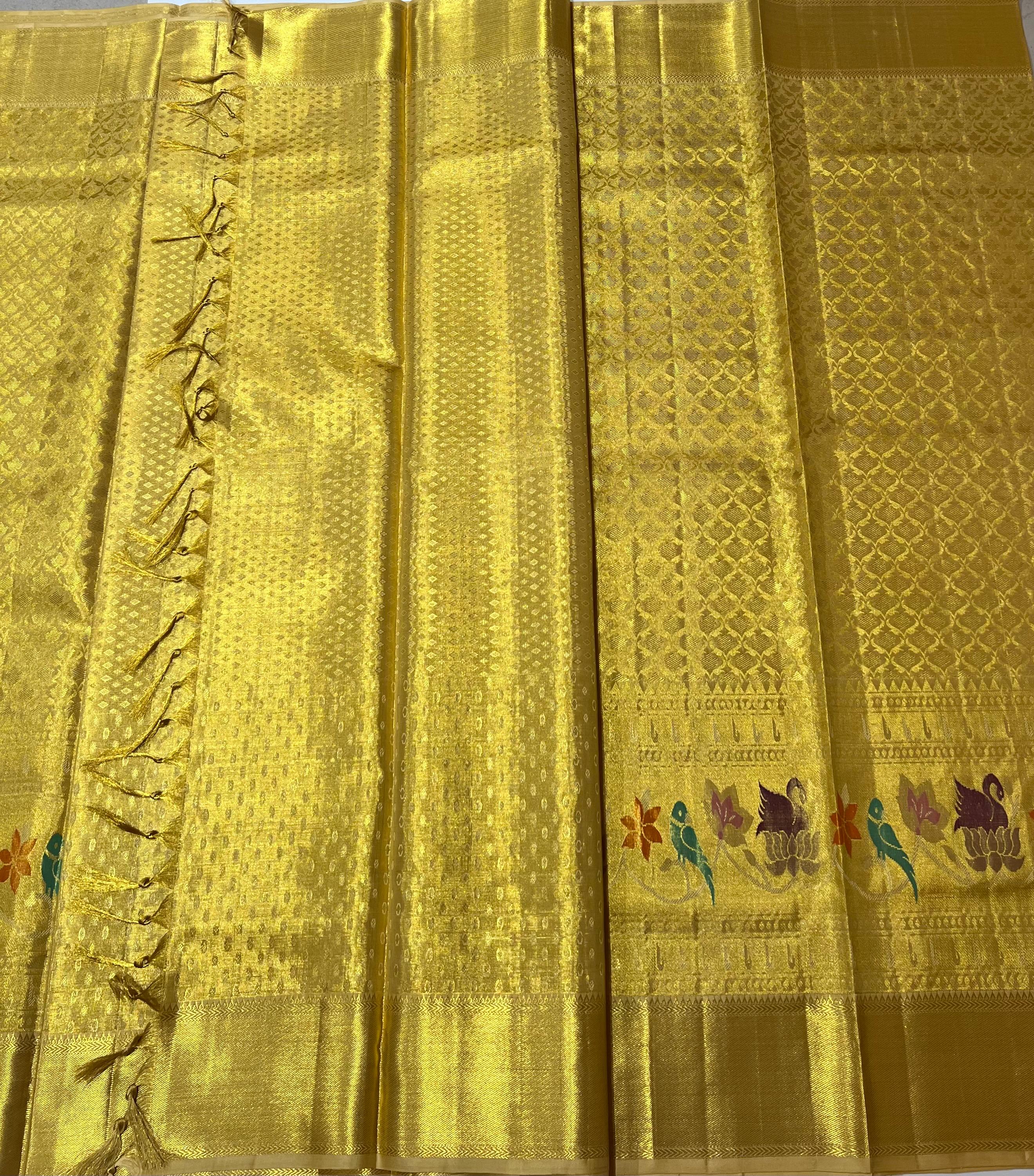 Golden Kanjeevaram silk saree