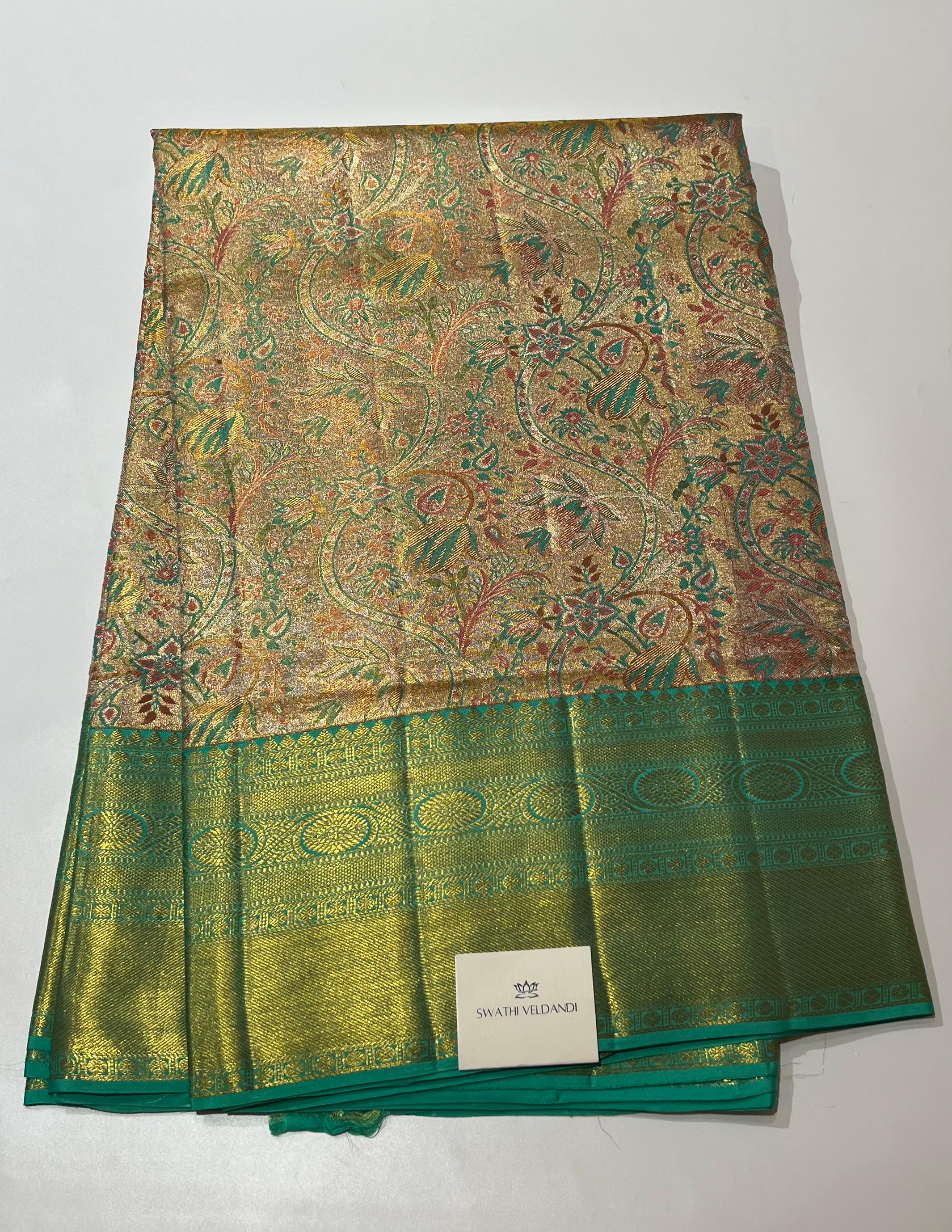 Golden and Green Kanjeevaram silk saree