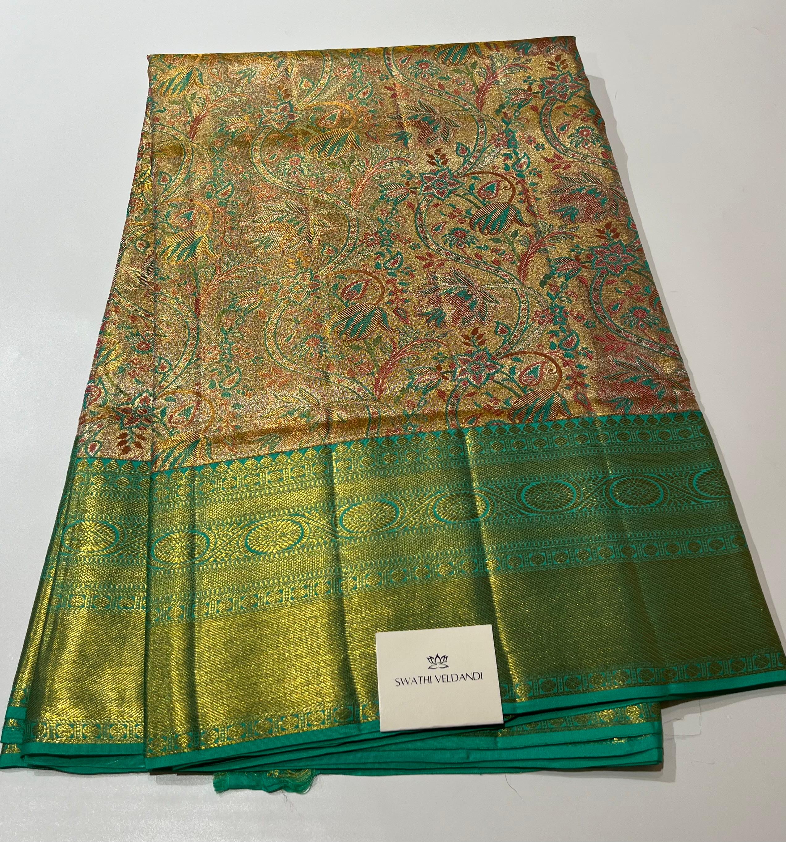 Golden and Green Kanjeevaram silk saree